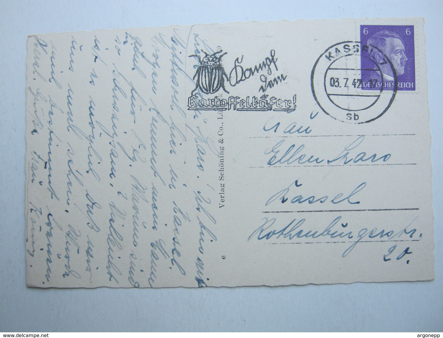 1942 , Kassel - Kartoffelkäfer , Klarer Stempel Auf Karte - Briefe U. Dokumente