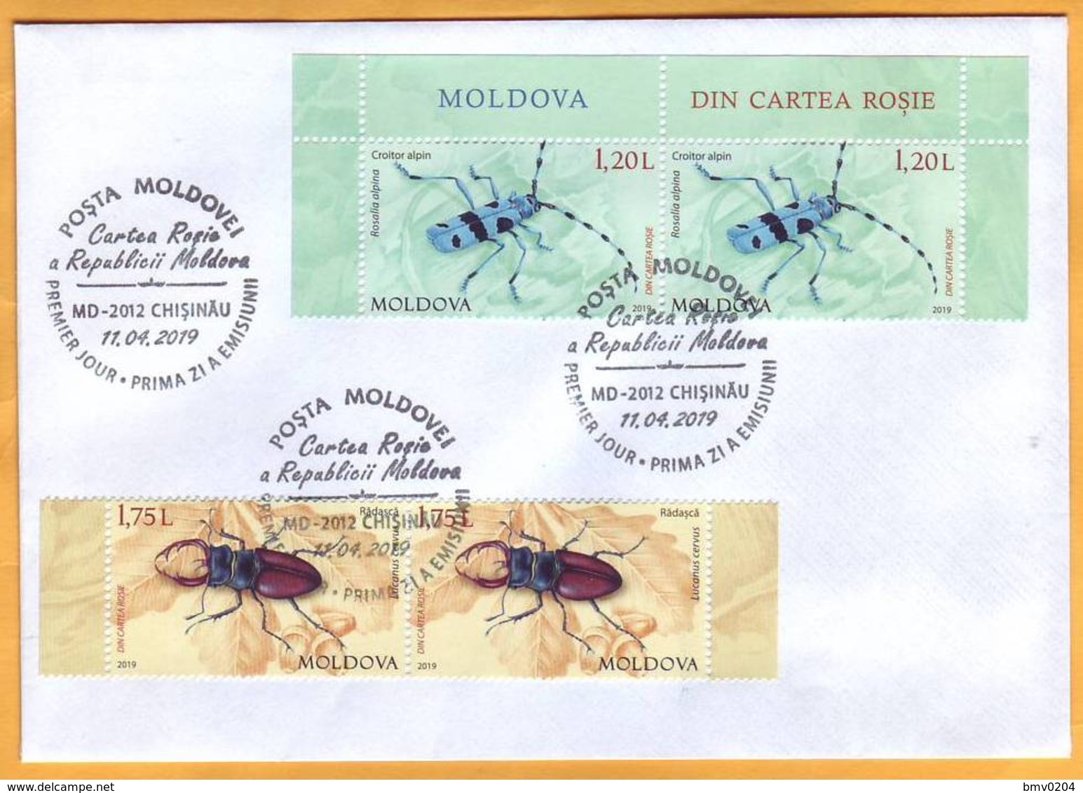 2019 Moldova Moldavie  FDC Used  Red Book. Alpine Longhorn Beetle.  Stag Beetle Cover Fauna - Autres & Non Classés