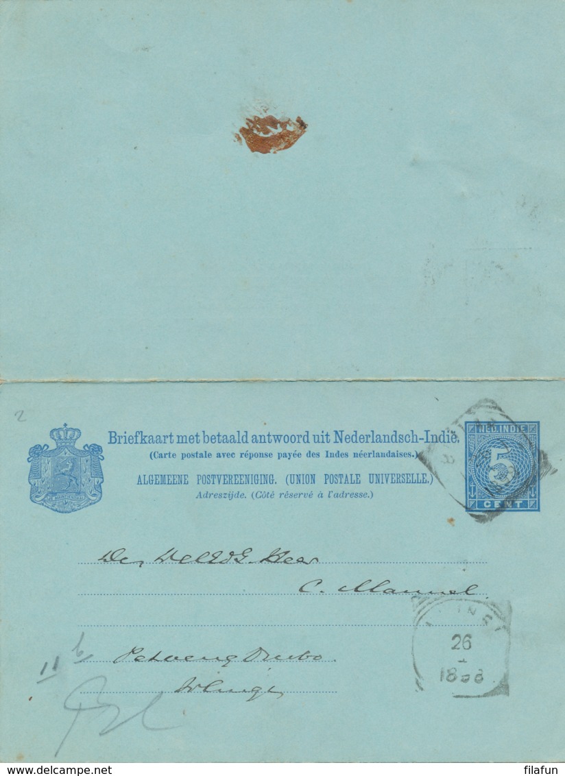 Nederlands Indië - 1898 - 5+5 Cent Cijfer, Briefkaart G11b Van VK Blitar Naar VK Wlingi - Nederlands-Indië