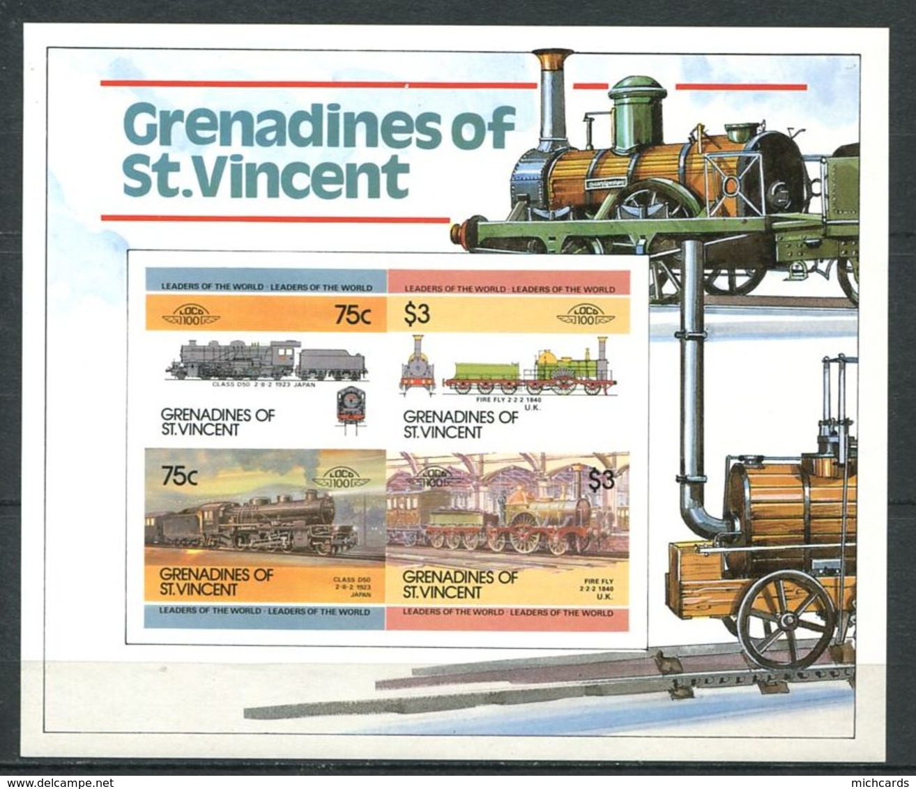 247 GRENADINES ST VINCENT 1985 - Mi BF 10 - NON DENTELE - Train Locomotive - Neuf ** (MNH) Sans Trace De Charniere - St.Vincent & Grenadines