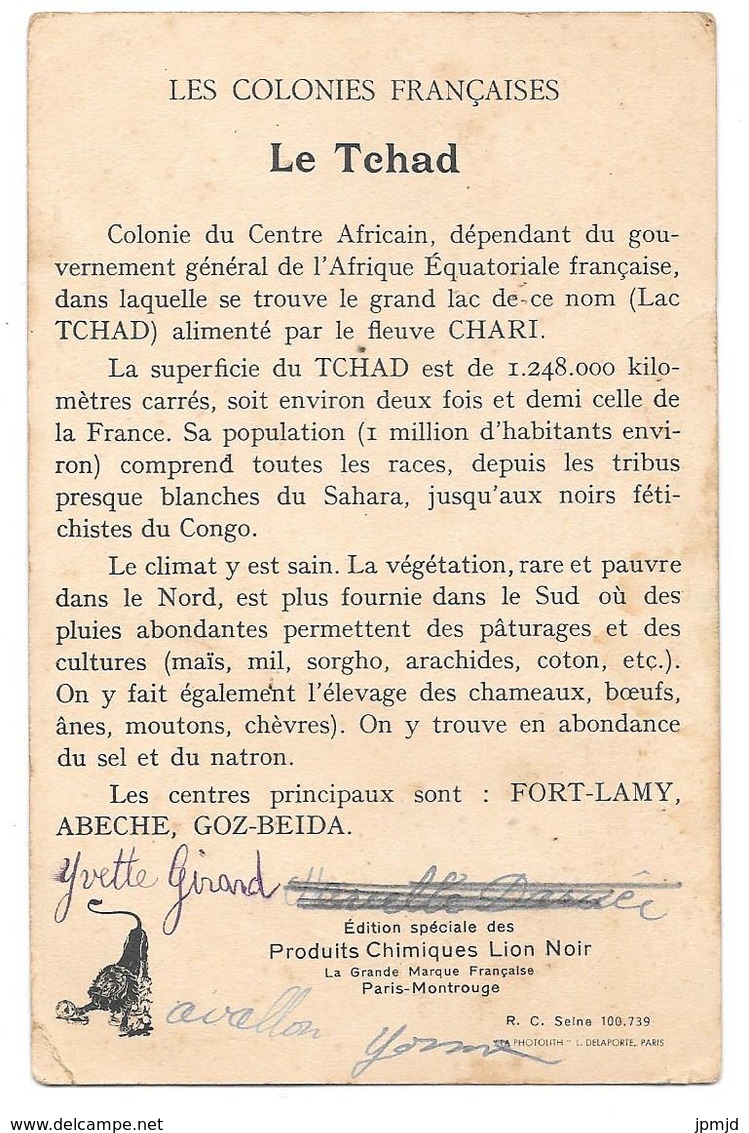 Colonies Françaises - LE TCHAD - Illustrée Avec Carte Contour Géographique Du Pays - Ed. LION NOIR - Tchad