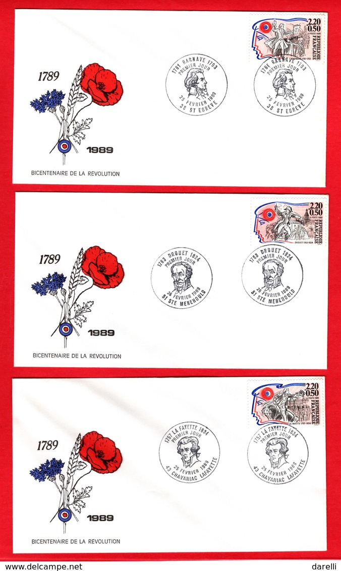 FDC France 1989 - Bicentenaire De La Révolution Française : Barnave - YT 2568 - Drouet  - YT 2569 - La Fayette - YT 2567 - 1980-1989