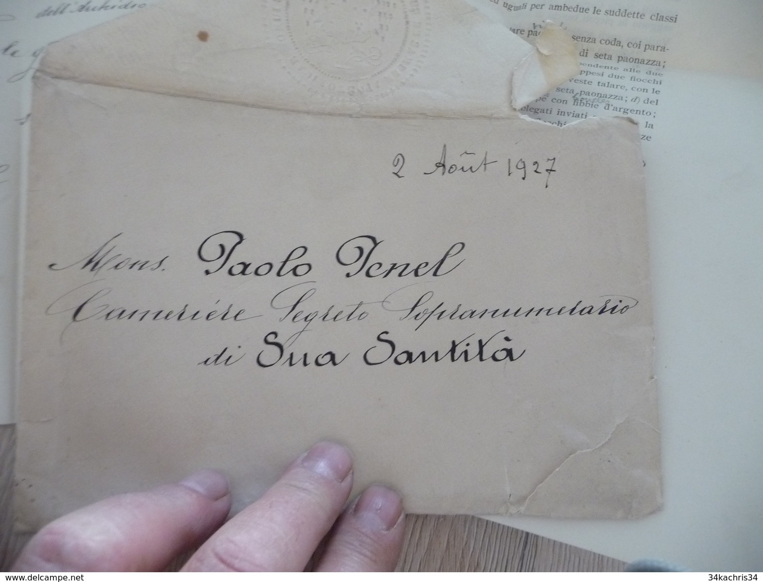 Religion Italie Italia 3 Documents Dont Enveloppe Aux Armes Maggiordomato Di Sua Santita 1927 - Religión & Esoterismo