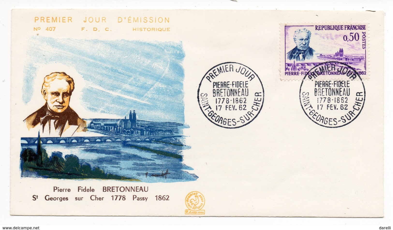 FDC France 1962 - Pierre-Fidèle Bretonneau - YT 1328 -Saint Georges Sur Cher - 1960-1969