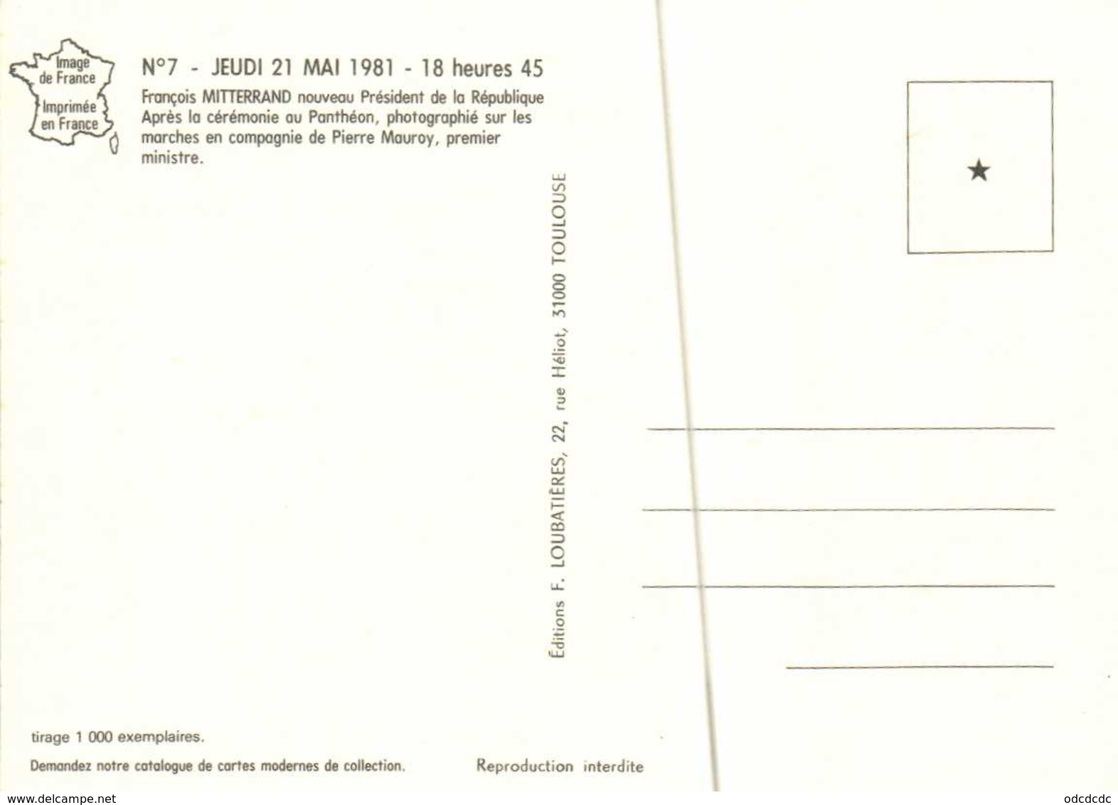 JEUDI 21 Mai 1981 18h 45 Francois MITTERAND  Nouveau President De La Republique Après La Ceremonie Au Pantheon RV 1000 E - Histoire