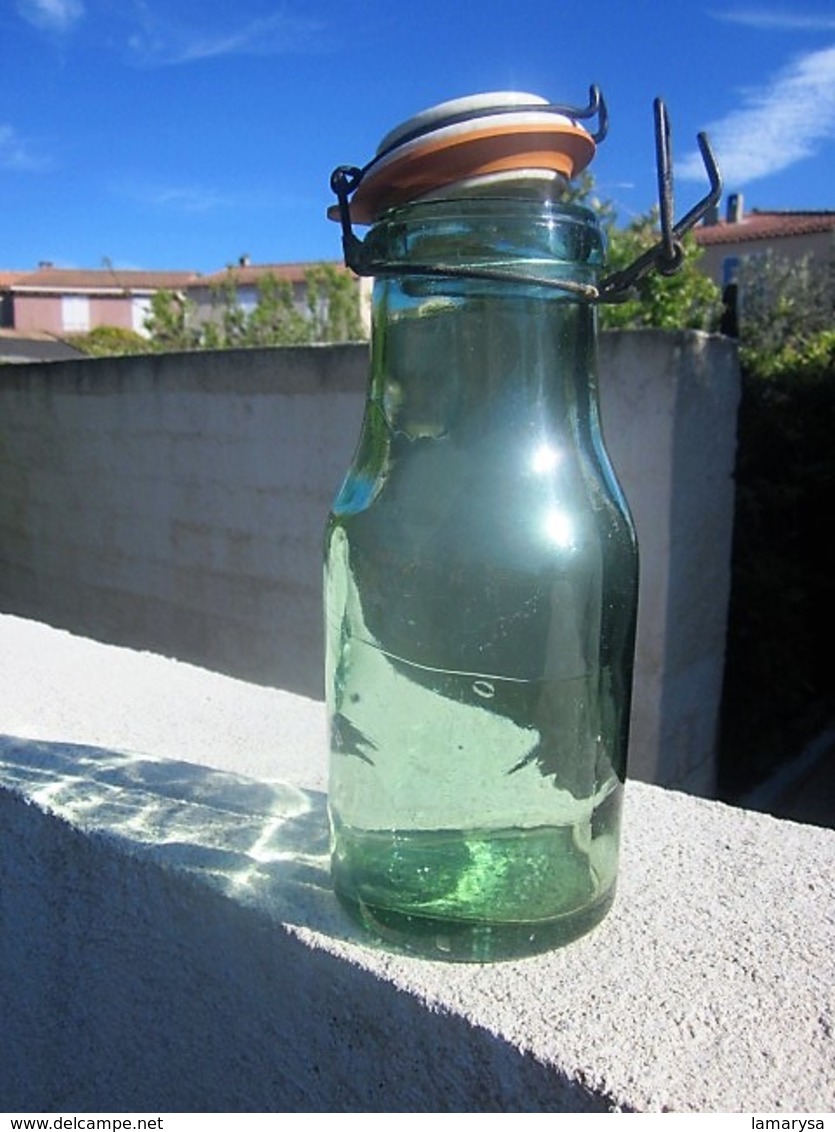 Vintage French Bottle"L'Ideale" Glass Conserve Bottle,Ceramic Lid,Aqua Green Glass Bottle,Mason Glass,French Country Far - Autres & Non Classés