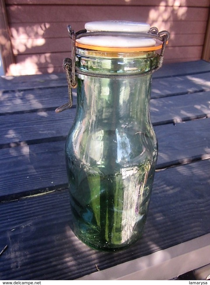 Vintage French Bottle"L'Ideale" Glass Conserve Bottle,Ceramic Lid,Aqua Green Glass Bottle,Mason Glass,French Country Far - Autres & Non Classés