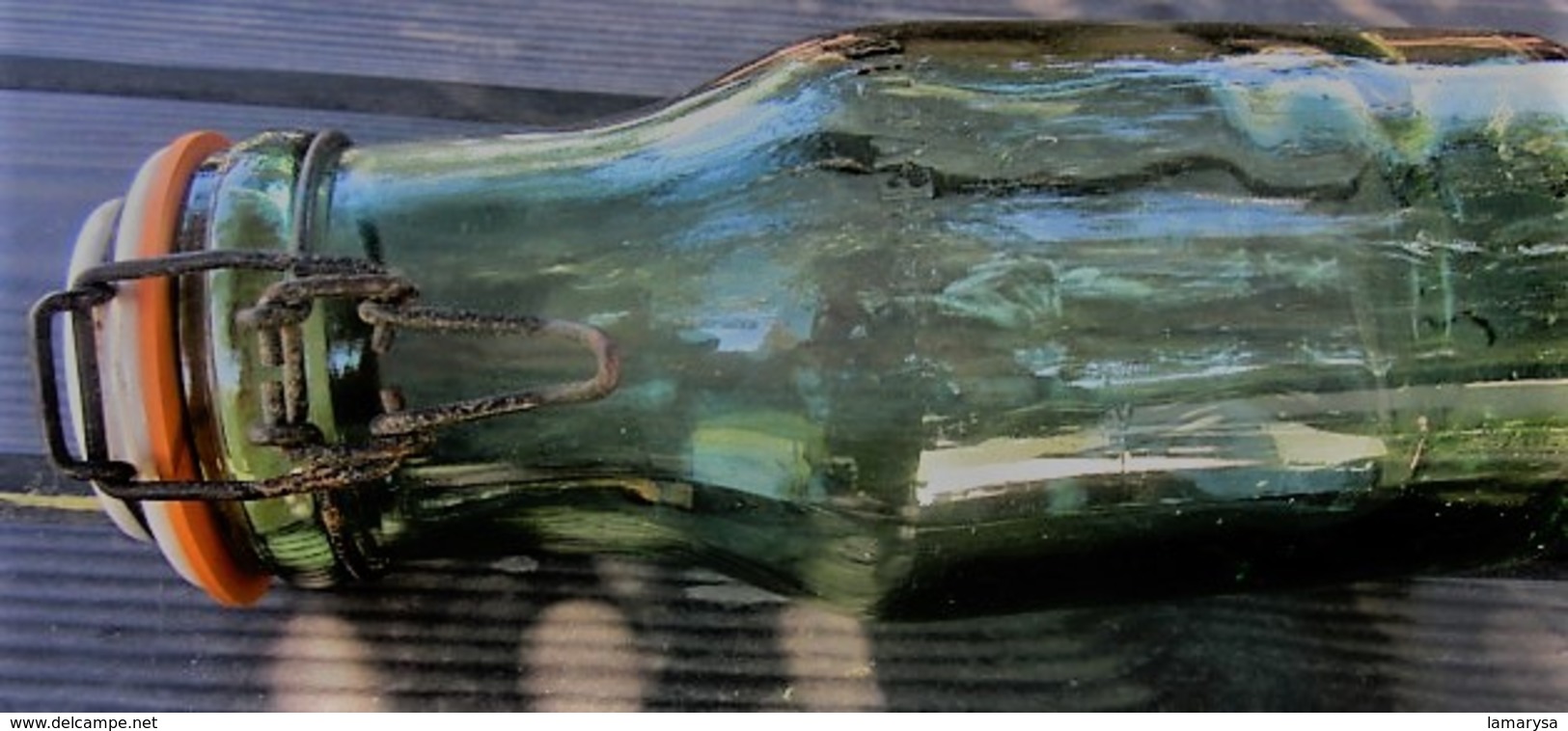 Vintage French Bottle"L'Ideale" Glass Conserve Bottle,Ceramic Lid,Aqua Green Glass Bottle,Mason Glass,French Country Far - Autres & Non Classés