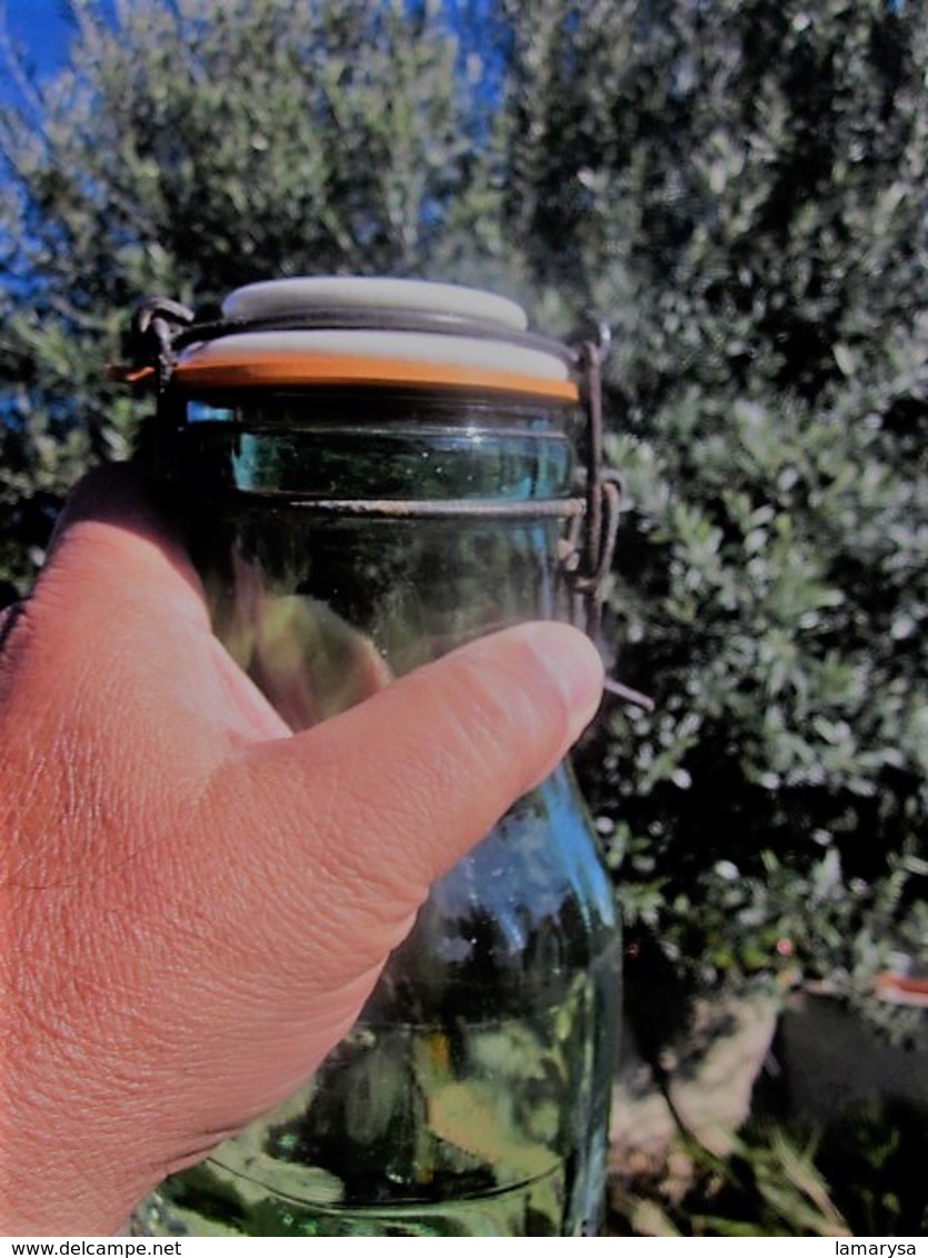 Vintage French Bottle"L'Ideale" Glass Conserve Bottle,Ceramic Lid,Aqua Green Glass Bottle,Mason Glass,French Country Far