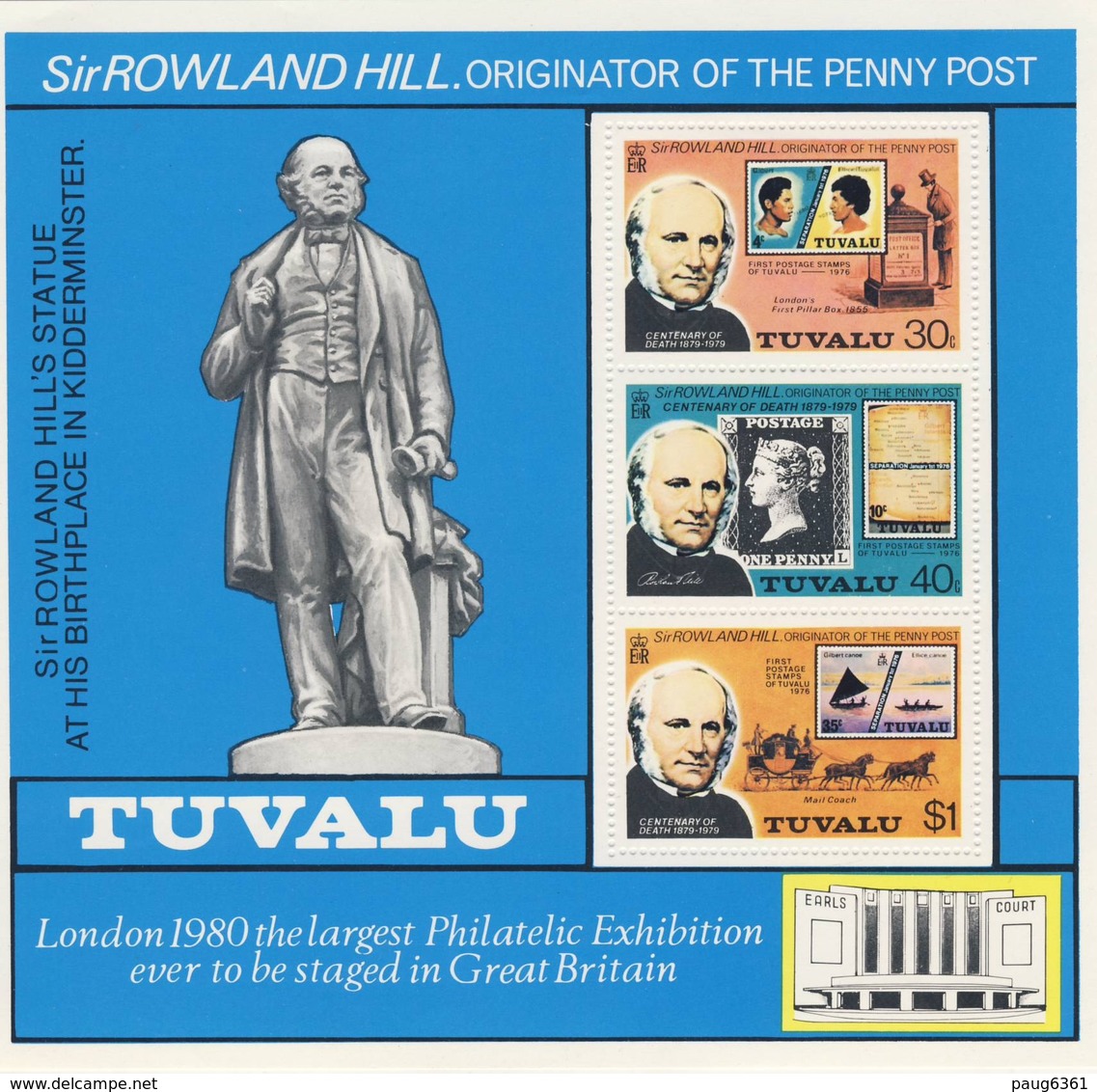 TUVALU 1979 BLOC  R.HILL    YVERT N°B3  NEUF MNH** - Rowland Hill