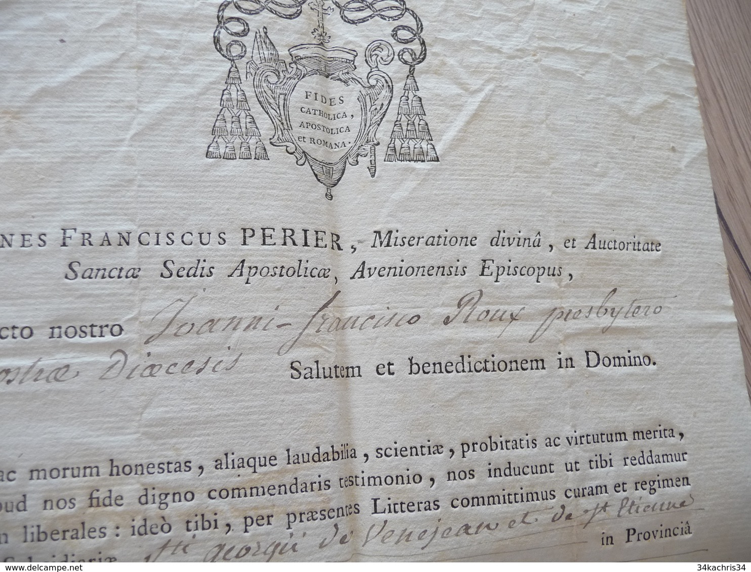 Religion Formule Signée 1814 Joannes Franciscus Perrier Sceau En L'état - Religión & Esoterismo