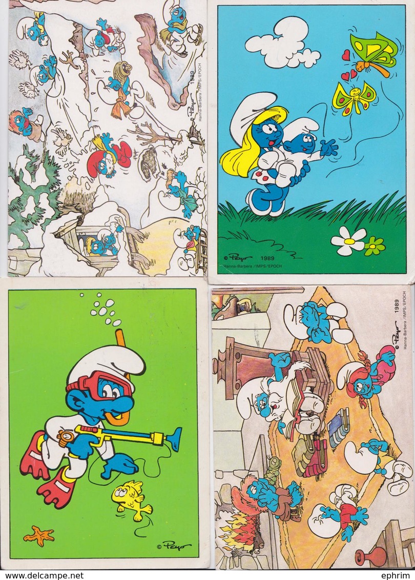 LES SCHTROUMPFS - SCHTROUMPF - SMURFY - PEYO 1988/1989 - LOT DE 6 CARTES POSTALES CIRCULEES TIMBREES EN POLOGNE - BD - Bandes Dessinées