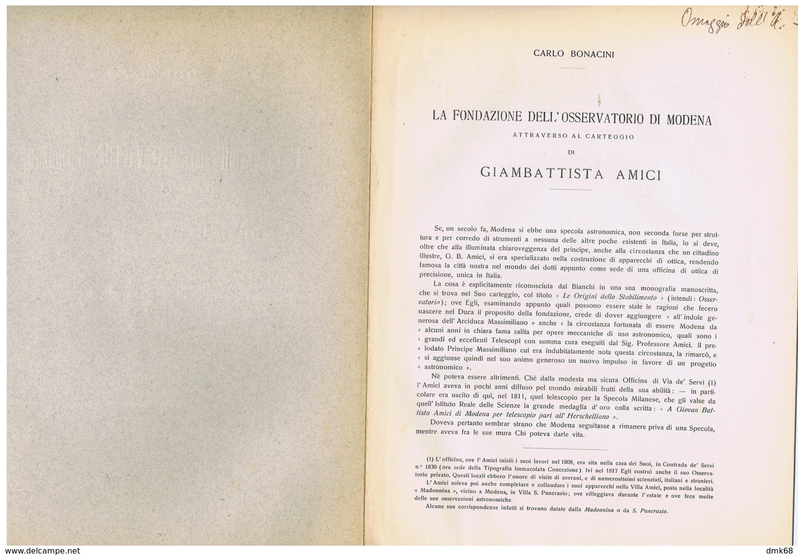 MODENA - LA FONDAZIONE DELL'OSSERVATORIO - CARLO BONACINI - 1927 - Altri & Non Classificati