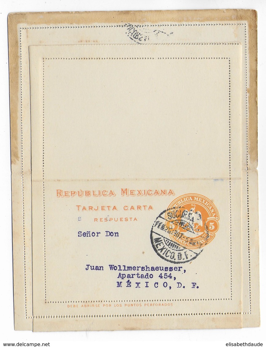 MEXICO - 1907 - CARTE-LETTRE ENTIER POSTAL AVEC REPONSE PAYEE OBLITEREE - Mexiko