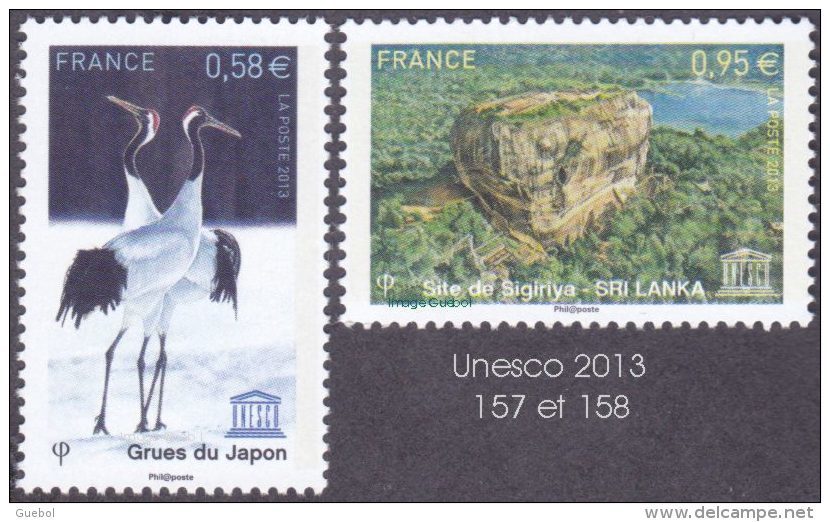 France - Timbre De Service N° 157 Et 158 ** Unesco 2013 - Grues Du JAPON Et Le Site De Sigiriya Au SRI NLANKA - Neufs