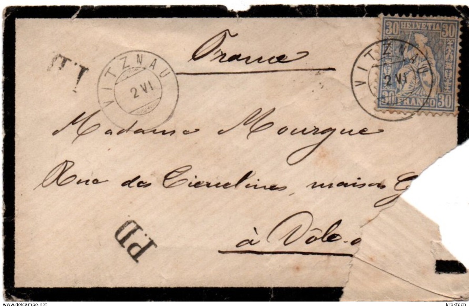 Vitznau 2.VI Sans Millésime D'année - 1874 ? - Lettre Déchirée Pour Dôle France Avec PD - Covers & Documents