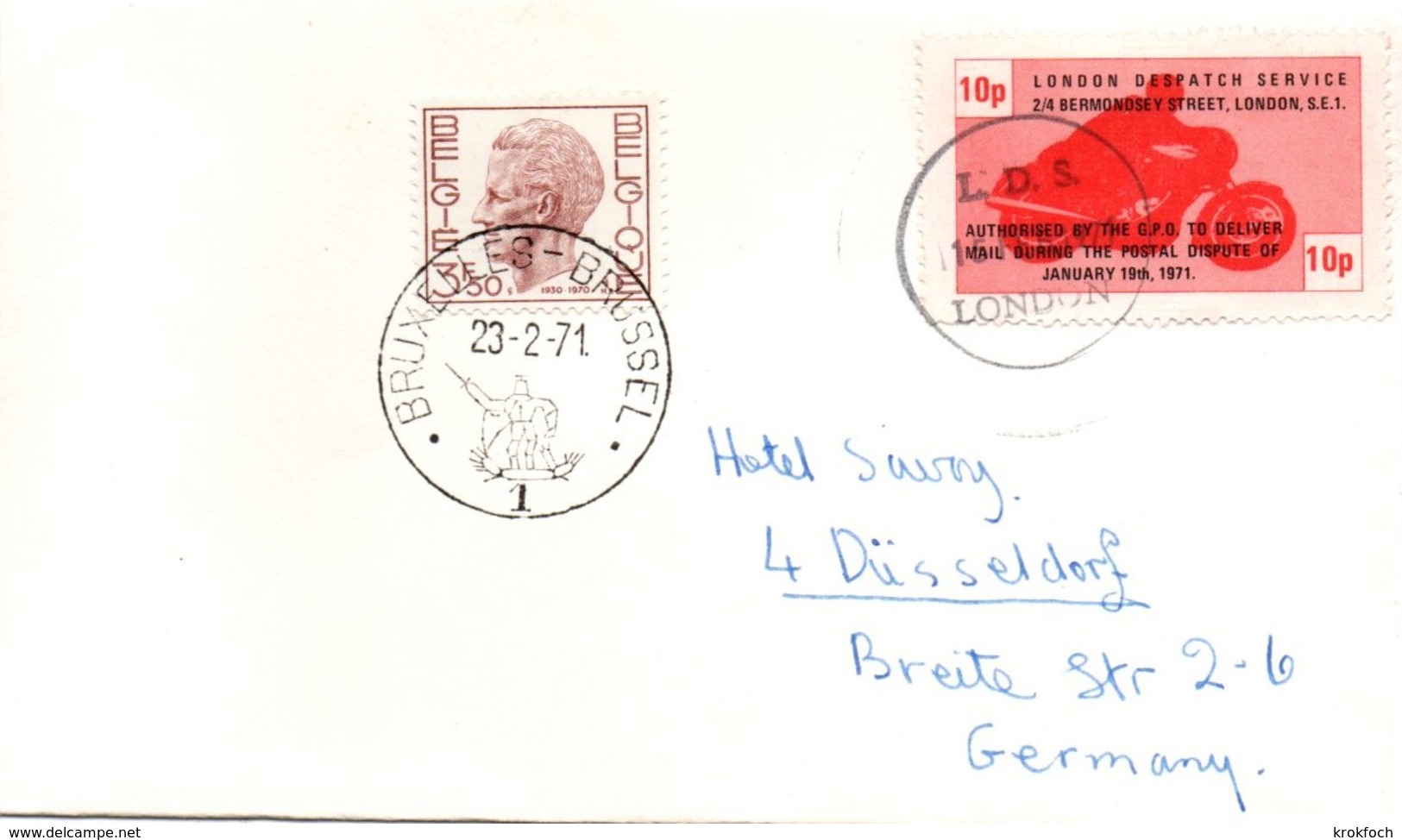 Strike 1971 - LDS London Despatch Service - Motorbike - Letter To Germany Via Bruxelles - Grève Postale - Marcophilie