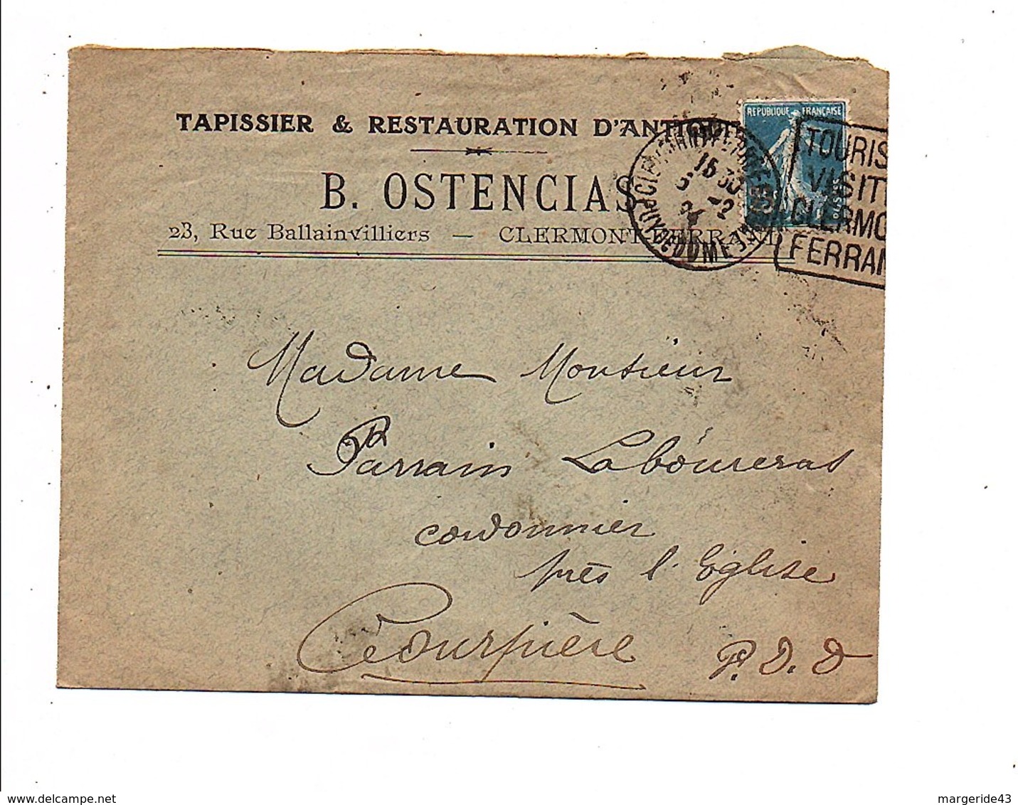 LETTRE A EN TETE B. OSTENCIAS TAPISSIER à CLERMONT FERRAND 1924 - 1921-1960: Période Moderne