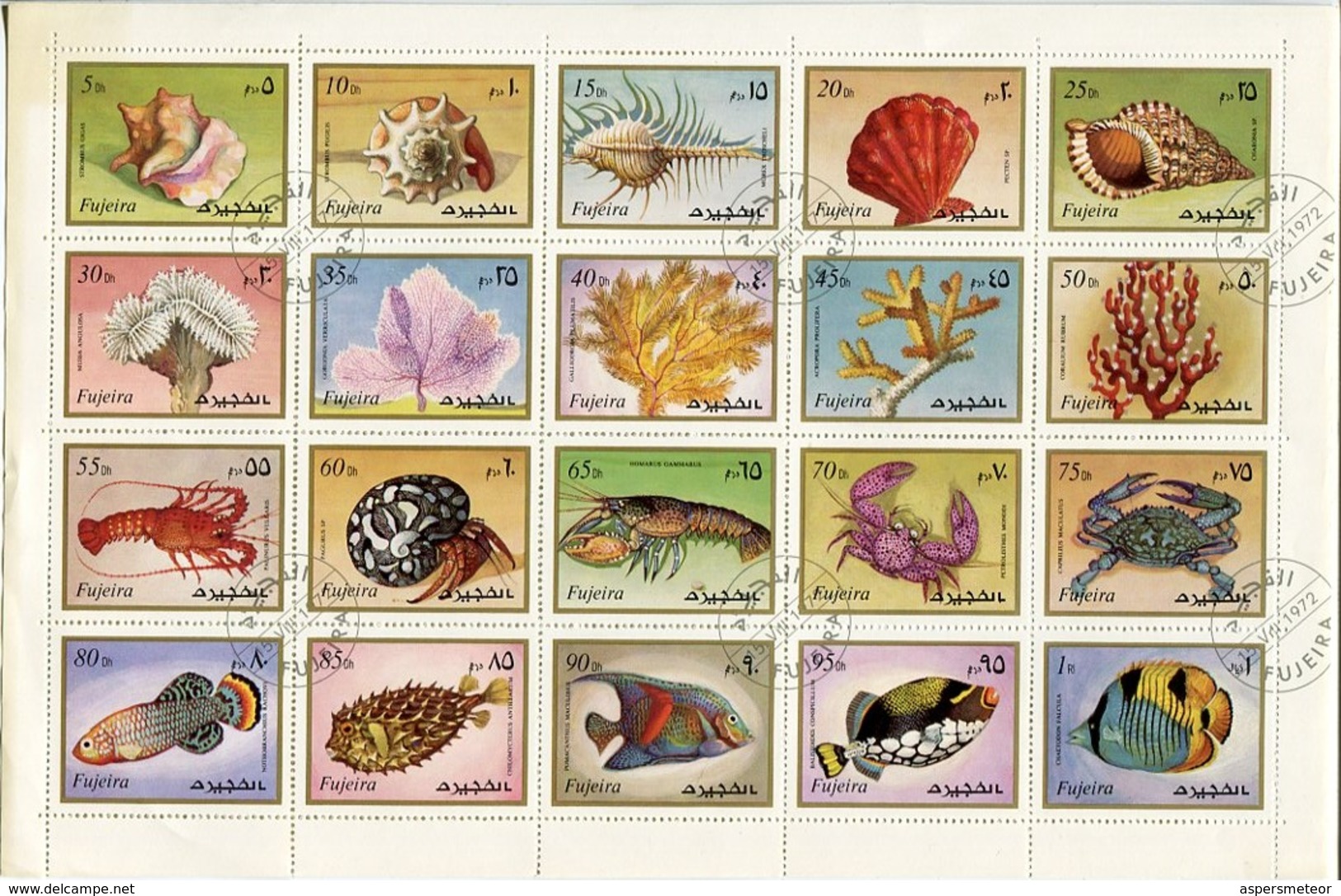 FAUNA Y FLORA MARINA, MARINE FAUNA AND FLORA. FUJEIRA AÑO 1972 MICHEL 1019 / 1038 SERIE COMPLETE OBLITEREE -LILHU - Fudschaira