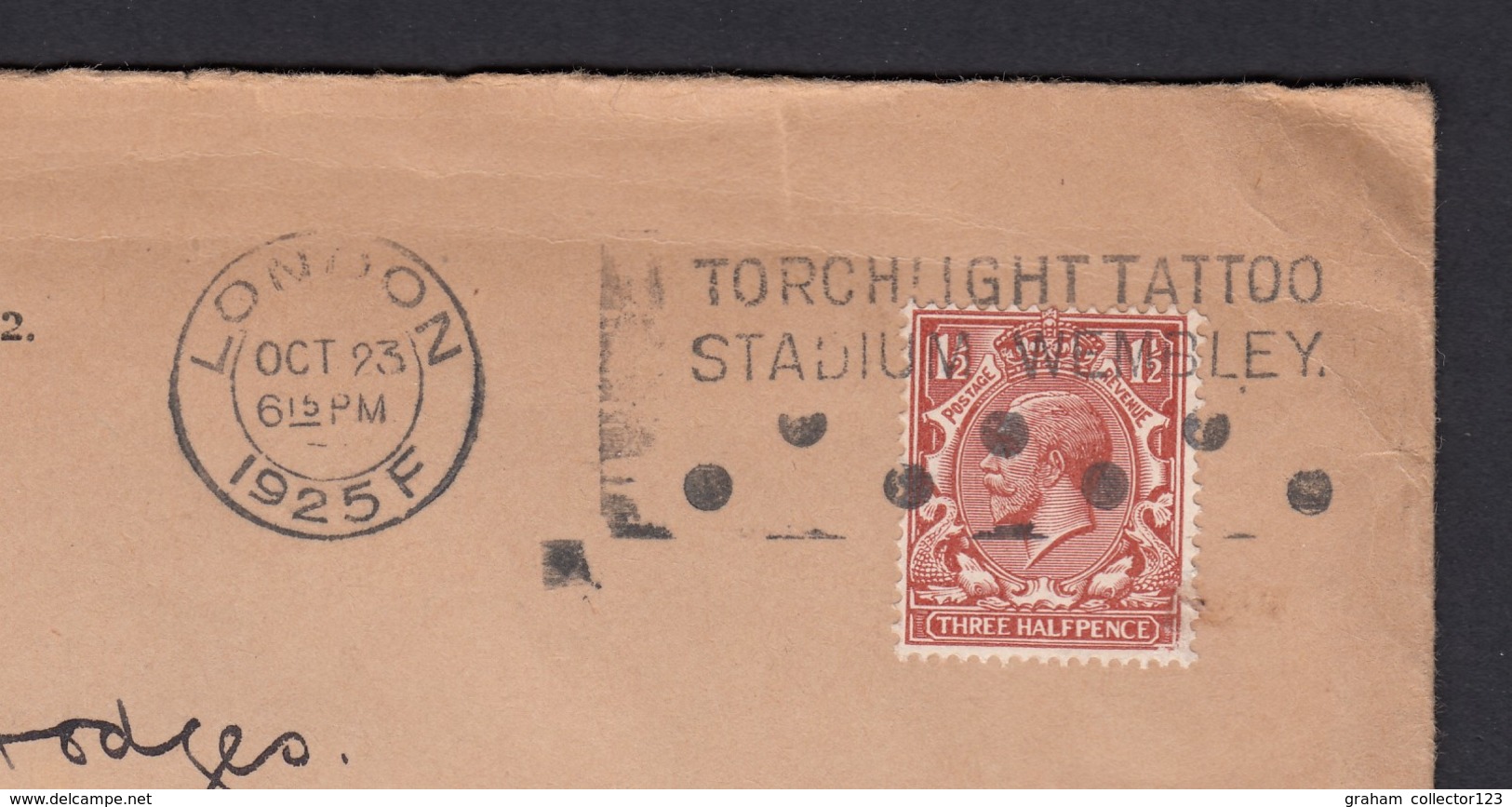 1925 Great Britain King George V KGV Cover Displaying Torch Light Tattoo Stadium Wembley Slogan To Reading Some Faults - Storia Postale