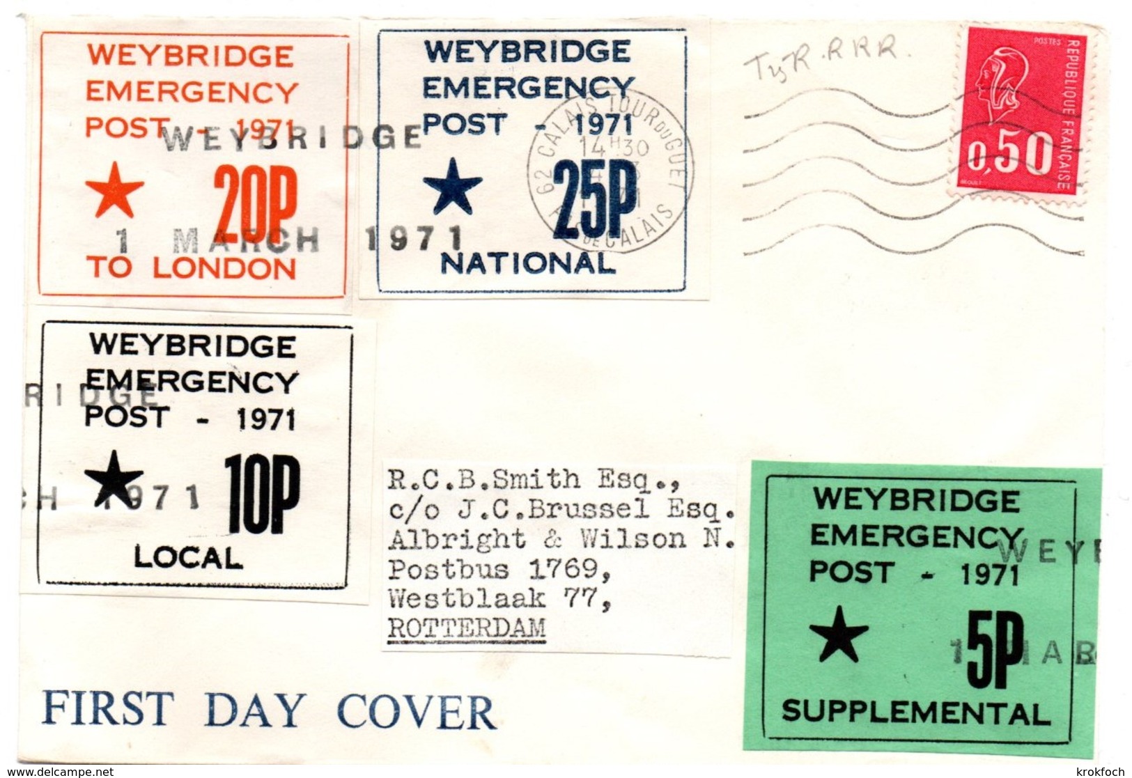 Strike 1971 - Weybridge Emergency Local National Supplemental London - Calais - Grève Postale - Marcofilia