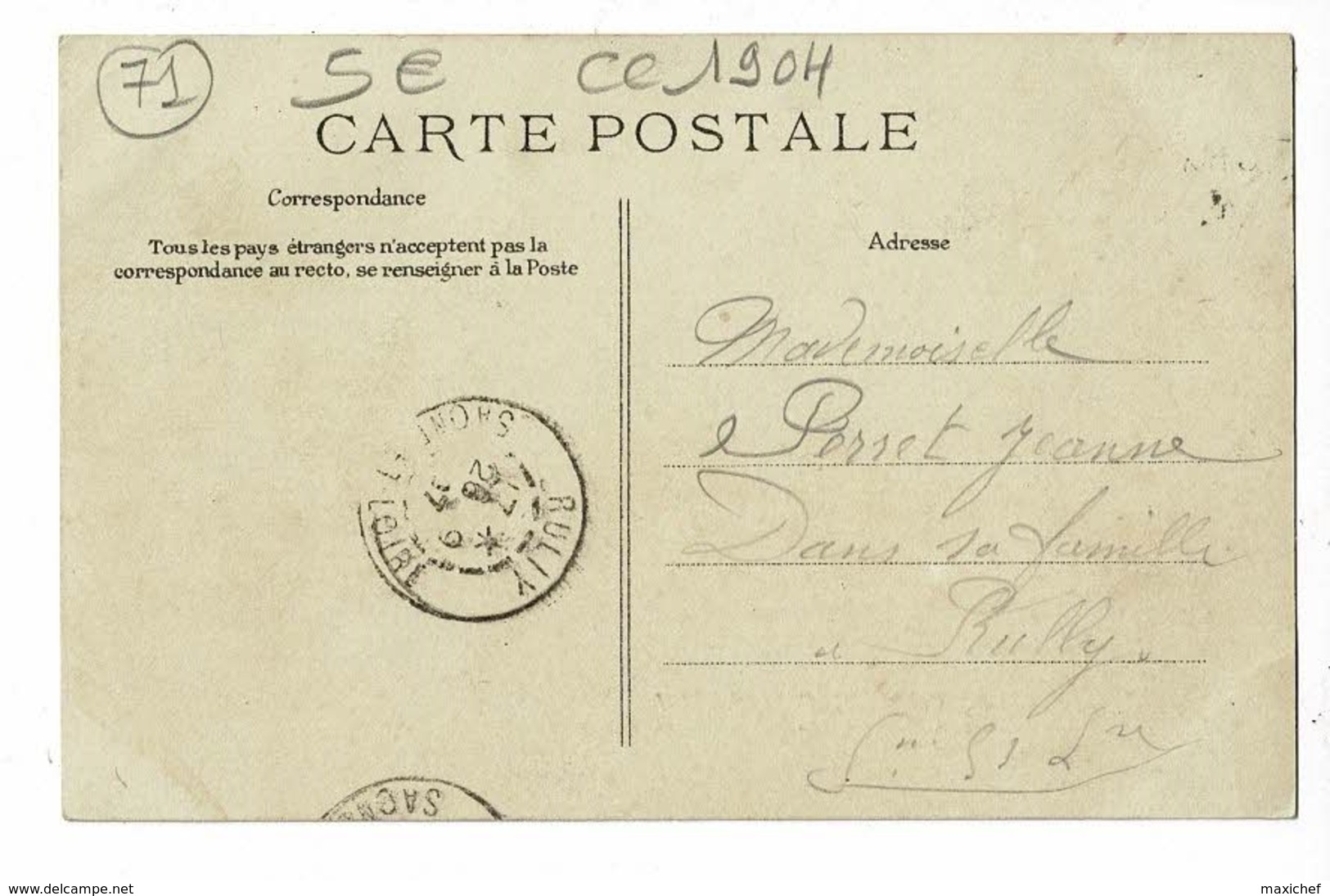 Carte Fantaisie (fleurs, Ruban, Hirondelles) Un Bonjour De Saint Gengoux Circulé 1907, Cachet Convoyeur Cluny à Chalon - Autres & Non Classés