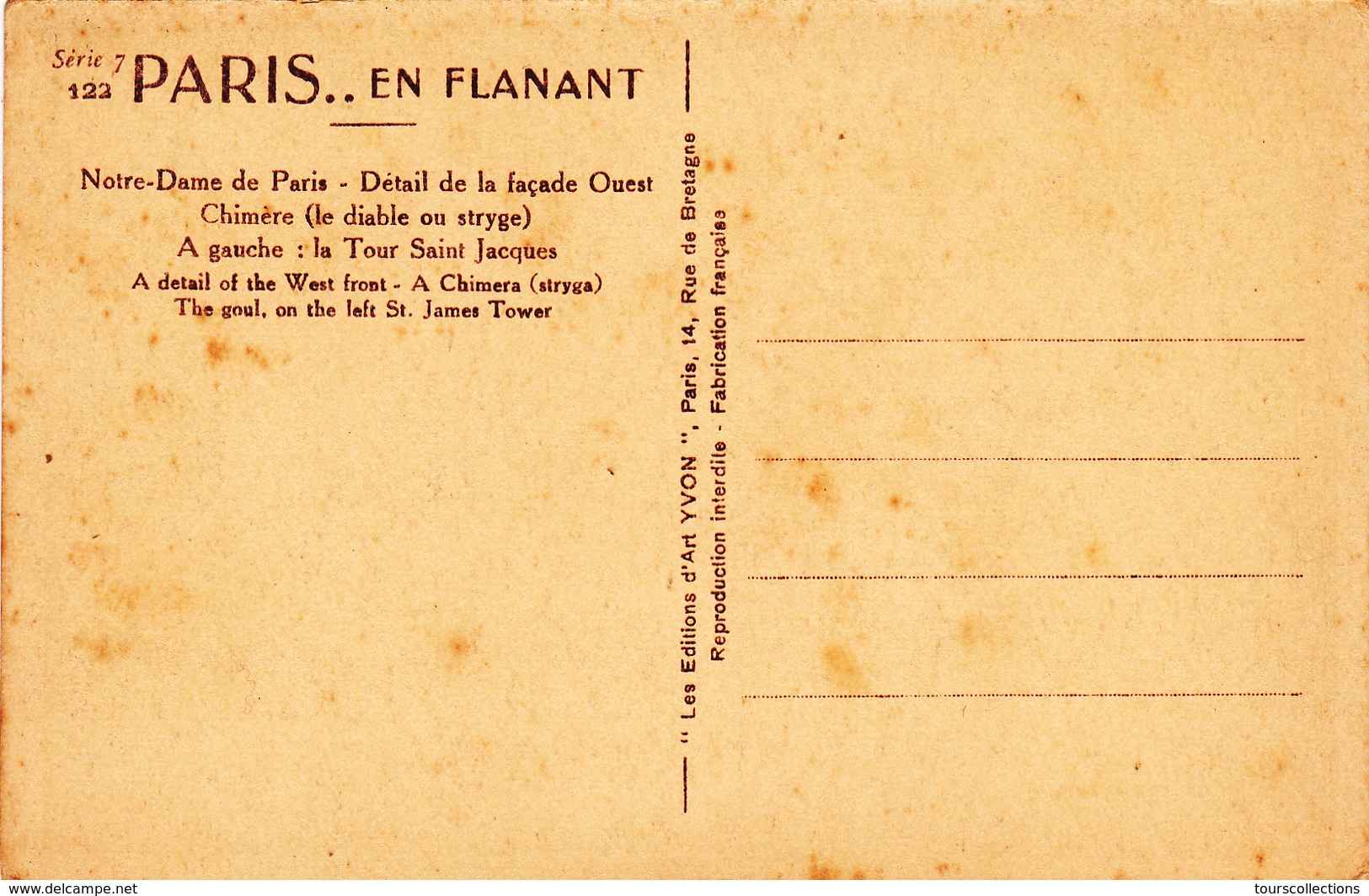 CPA 75 @ PARIS NOTRE DAME - CATHEDRALE - CHIMERE GARGOUILLE - Le DIABLE D' YVON Tour St Jacques - Série Paris En Flanant - Notre Dame De Paris