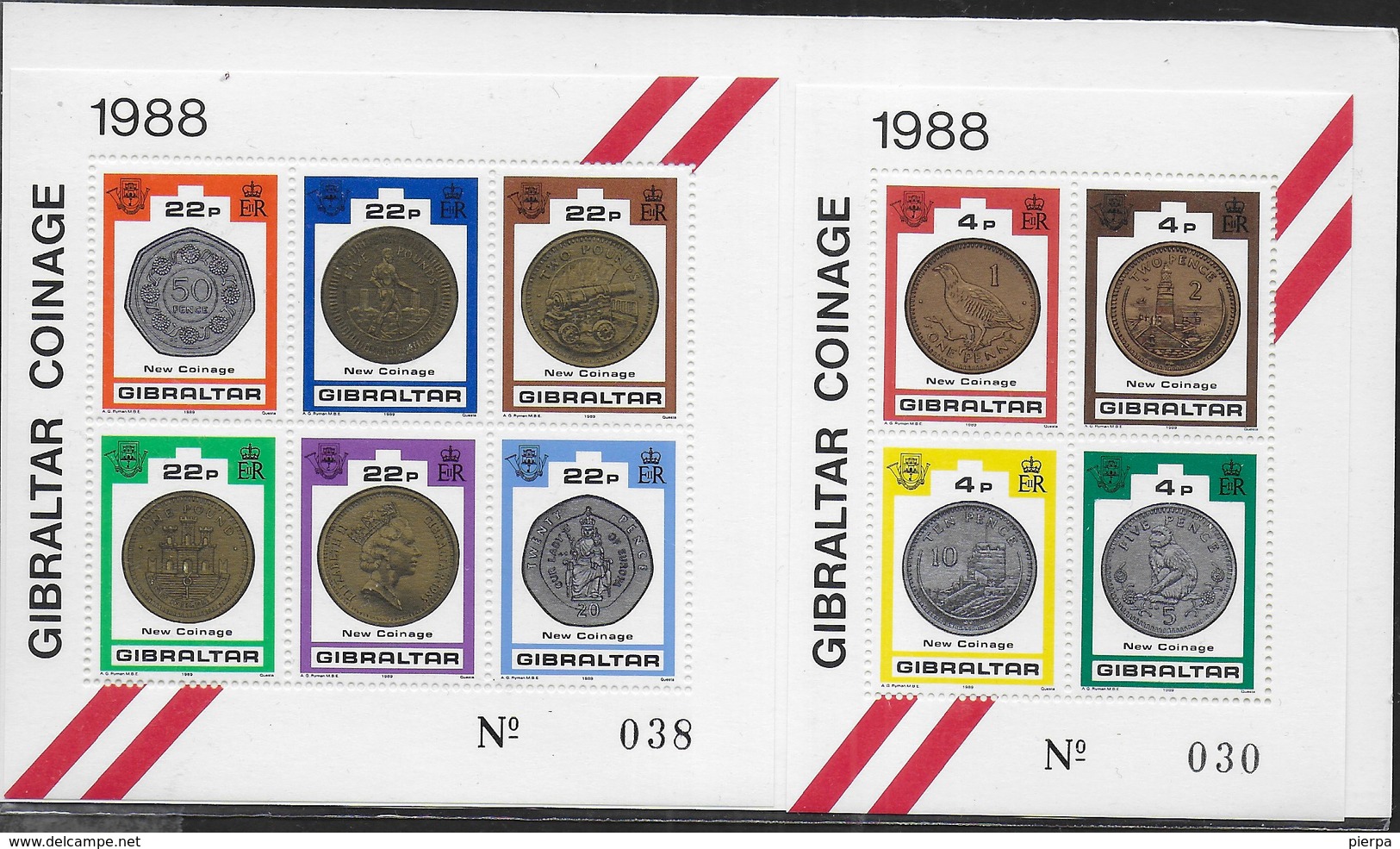 GIBRALTAR - NUOVE MONETE 1988 - DUE FOGLIETTI NUOVI** - (YVERT BF 12/13 - MICHEL BL 13/14) - Gibilterra