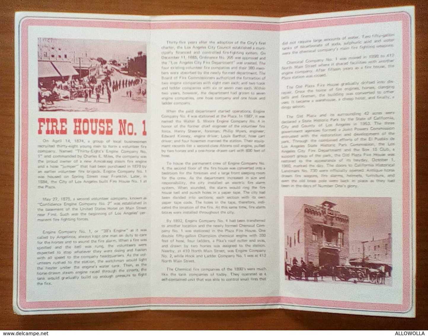 3280 "FIRE HOUSE No.1 - EL PUEBLO DE LOS ANGELES-STATE HISTORIC PARK"MAPPE SUL RETRO -DEPLIANT 3 PIEGHI-IN AMERICANO - Dépliants Turistici