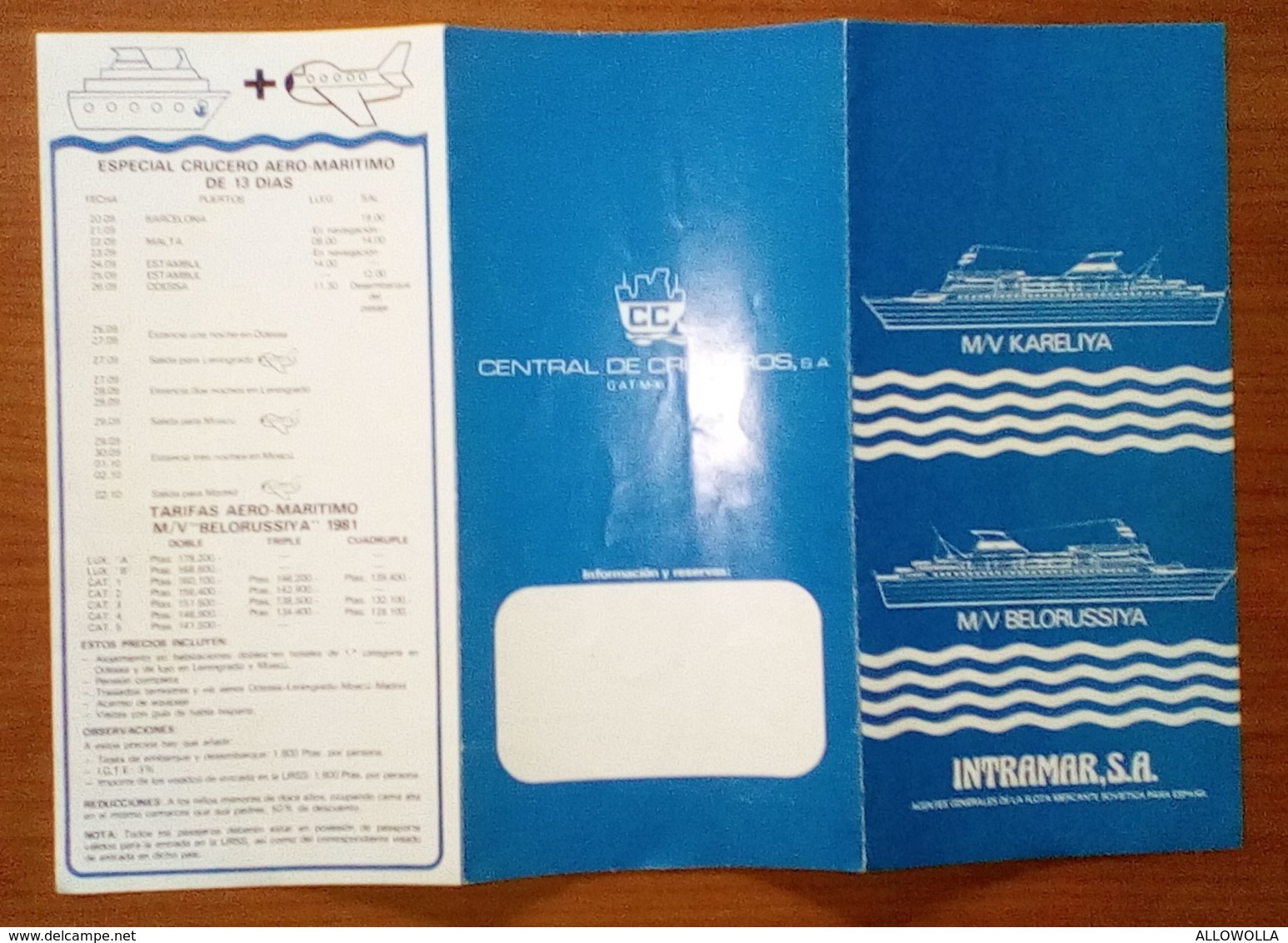 3281 "INTRAMAR S.A.-M/V KARELIYA-M/V BELORUSSIYA"PROGRAMMA CROCIERE GIUGNO/SETTEMBRE 1981 -DEPLIANT 3 PIEGHI-IN SPAGNOLO - Dépliants Turistici