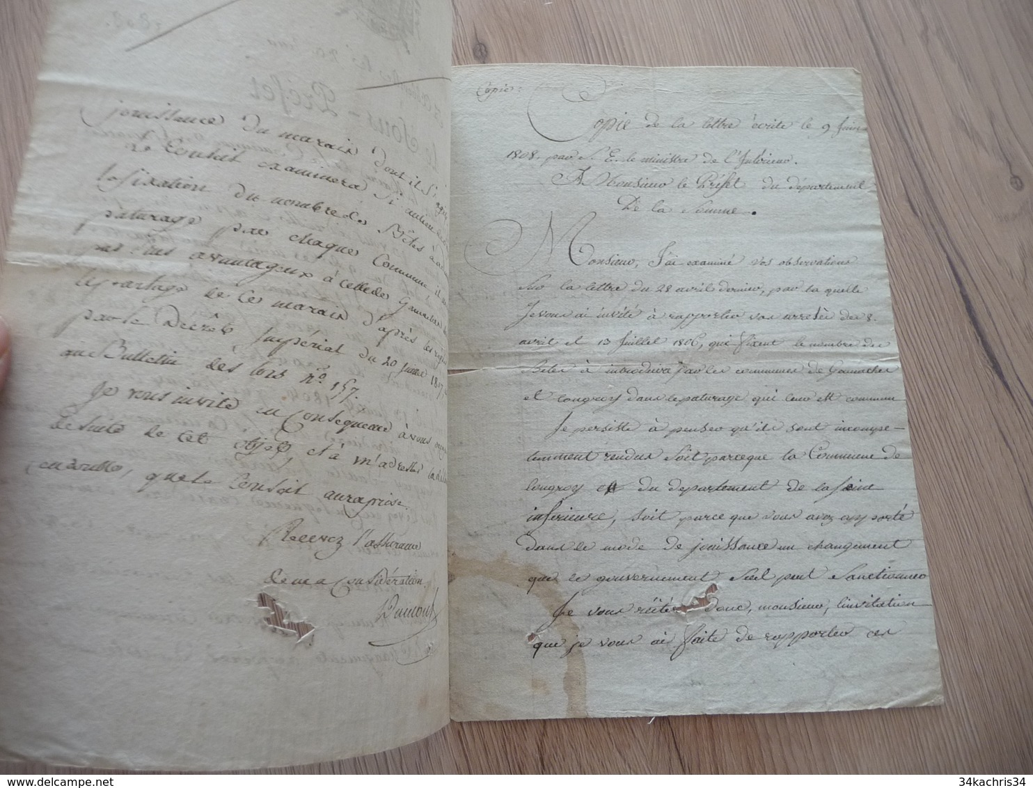 Somme Abbeville 20/06/1808 Droits De Pâture Dans Les Marais De Garraches Trous De Vers - Documents Historiques