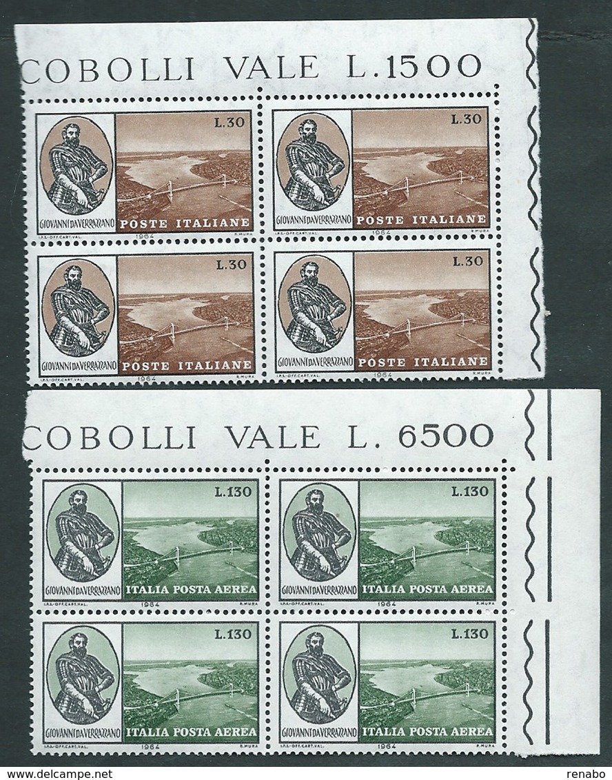 Italia 1964; Ponte Da Verrazzano, Serie Completa Con Aerea; Quartine D' Angolo Superiore. - 1961-70: Mint/hinged