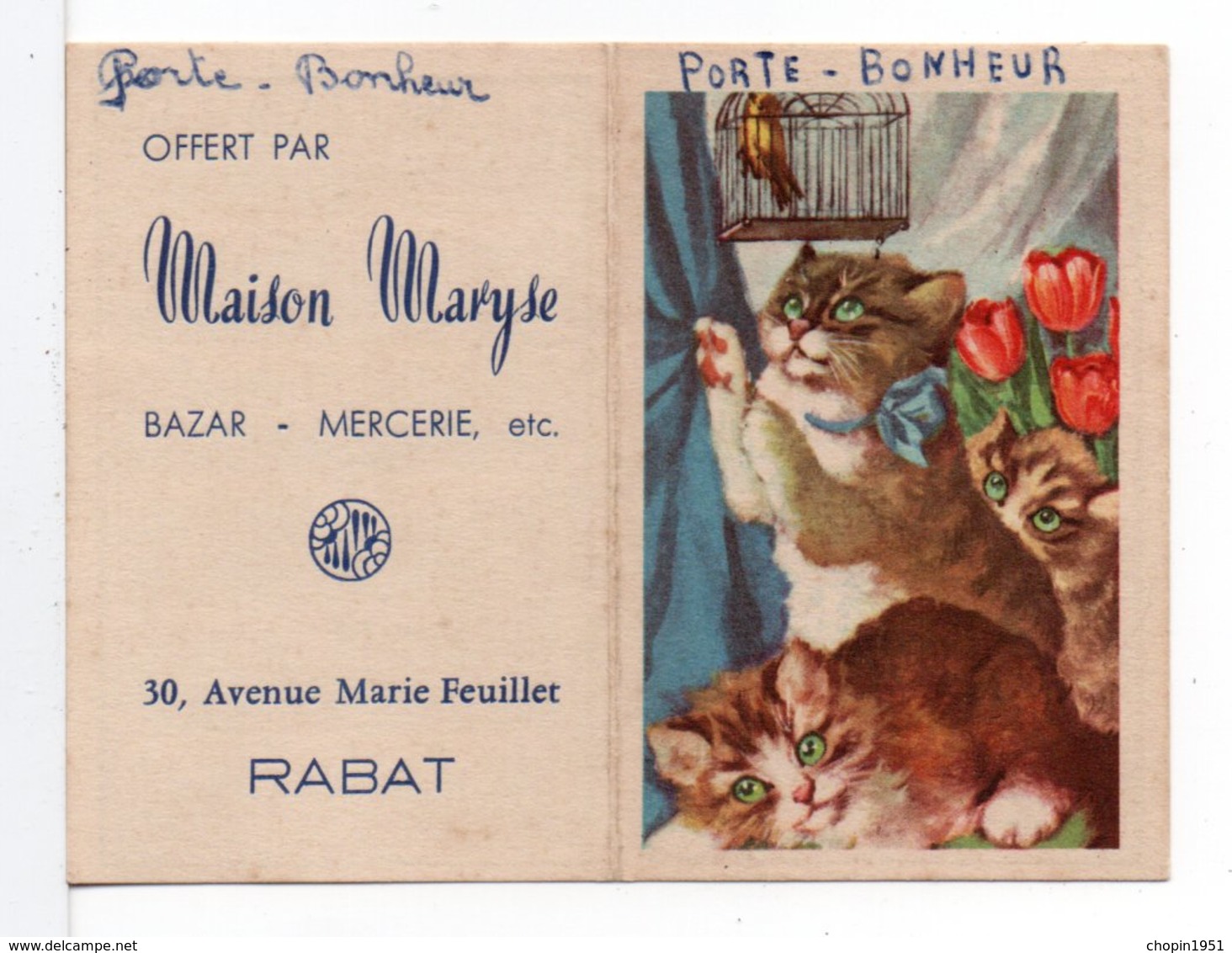 CPA - CALENDRIER PETIT FORMAT 1954 - MAISON MARYSE A RABAT (MAROC) - Petit Format : 1941-60