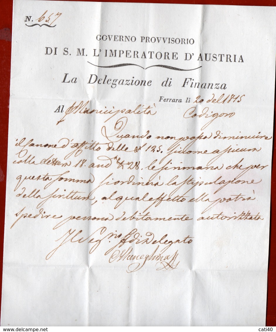 FERRARA 1815 GOVERNO PROVVISORIO AUSTRIACO LETTERA COMPLETA DI TESTO PER  CODIGORO DEL 20/1/1815 - ...-1850 Préphilatélie