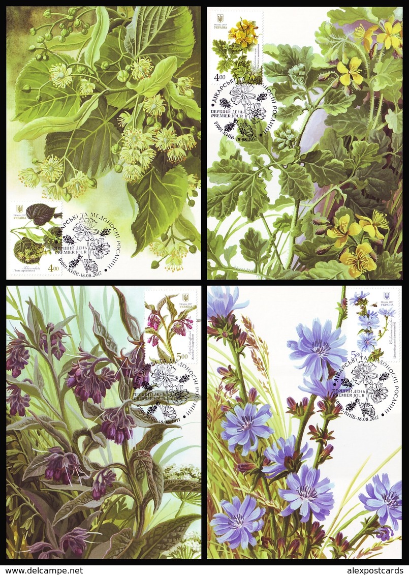 UKRAINE 2017. MEDICAL AND MELLIFEROUS PLANTS. Set Of 4 Stamps Mi-Nr. 1629-32. MAXICARDS - CARTES MAXIMUM - Ukraine