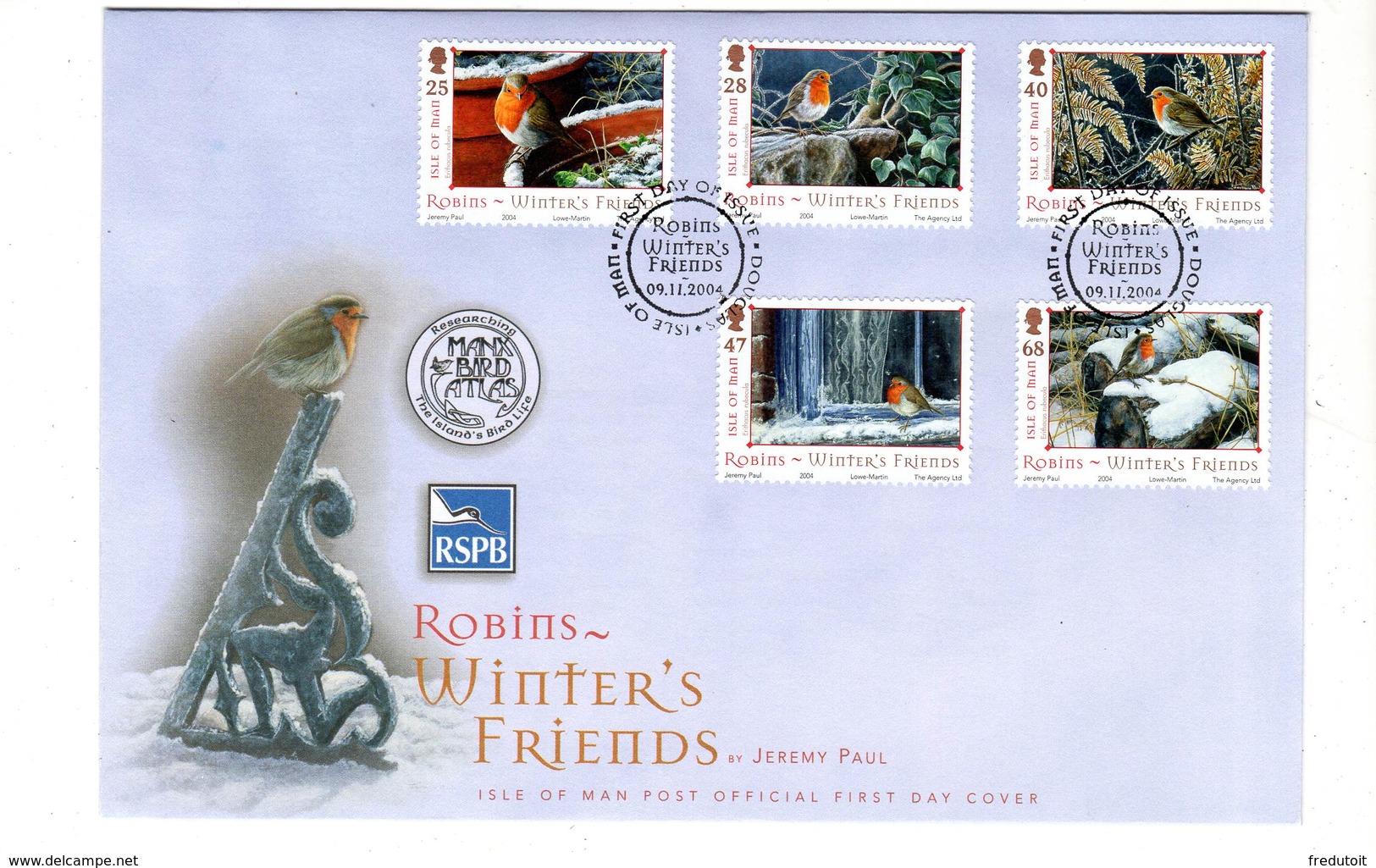 ISLE OF MAN - FDC - 2004 - NOEL : Oiseaux , Rouge-gorge - Isla De Man