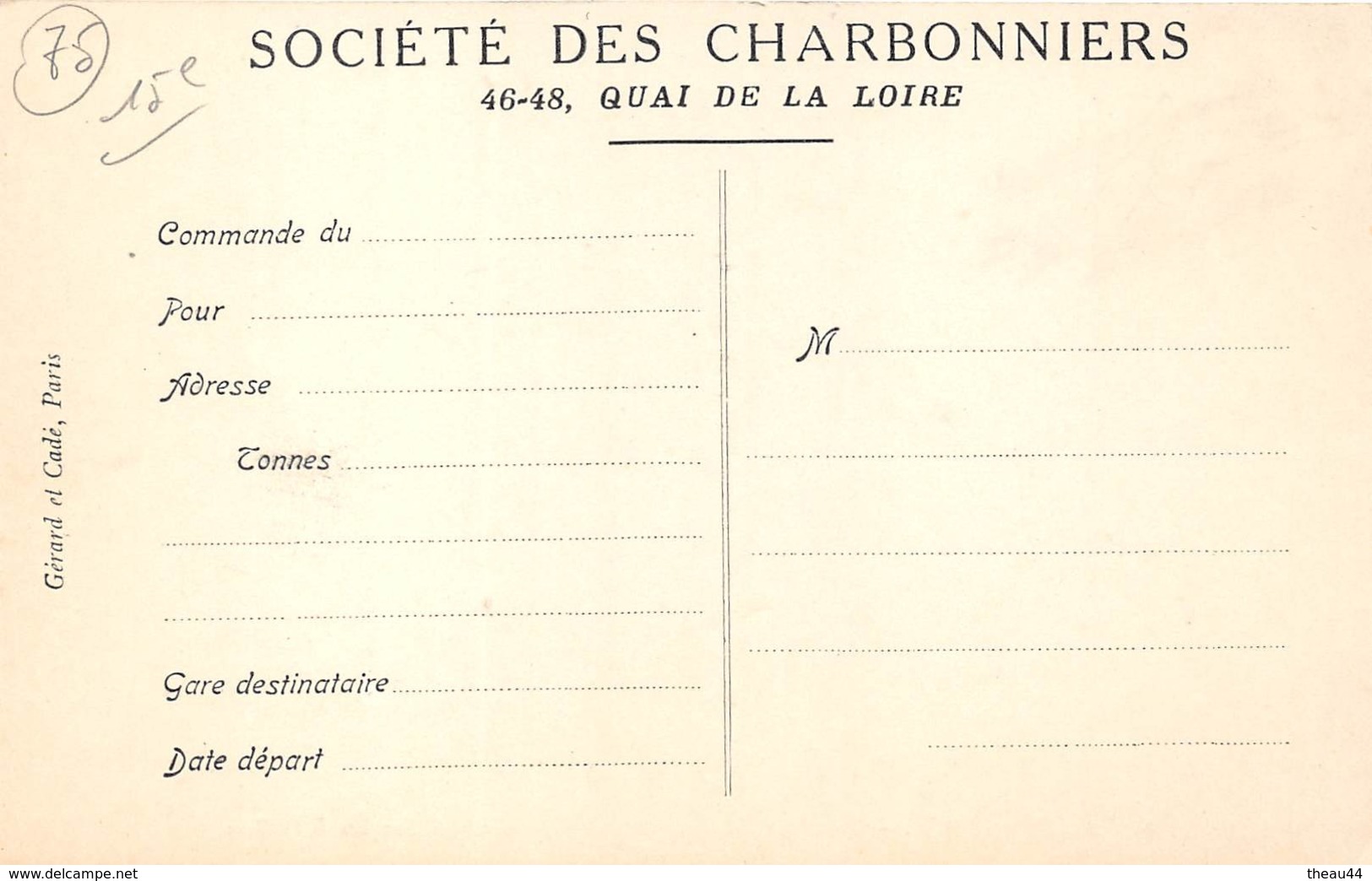 ¤¤  -  PARIS   -  Société Des Charbonniers Réunis  -  Chantier Du 34 Boulevard De Grenelle      -  ¤¤ - Arrondissement: 15