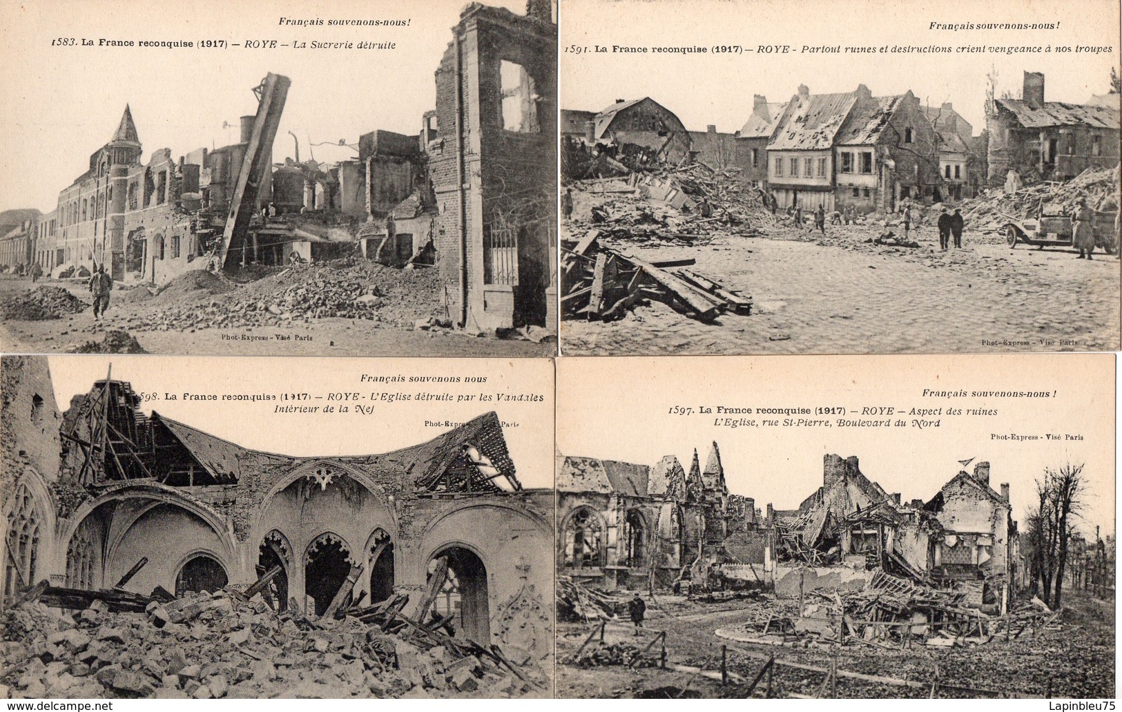 CPA 80 Somme Roye Guerre De 14 France Reconquise 1917 Aspect Ruines église Rue St Pierre Nord Sucrerie Détruite - Roye