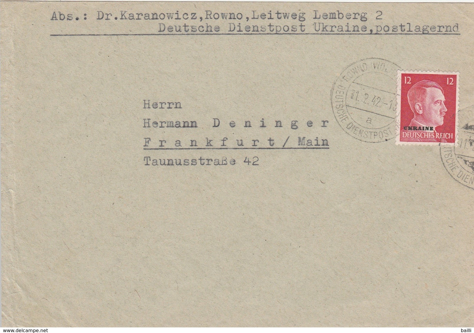 Occupation Allemande En Ukraine Lettre De Service 1942 - Besetzungen 1938-45