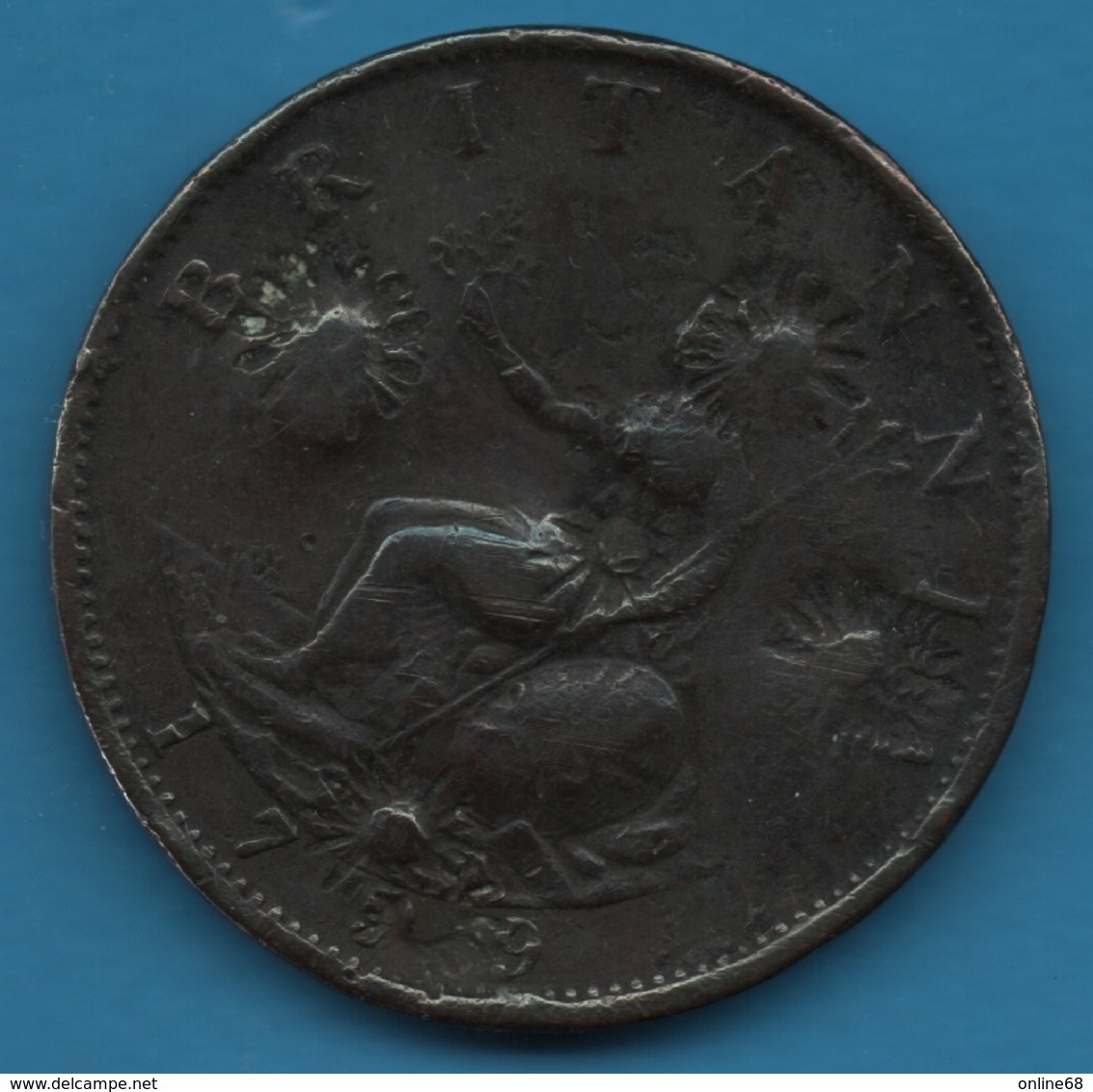BRITANNIA ½ Penny 1799  George III Countermarked Coin - B. 1/2 Penny