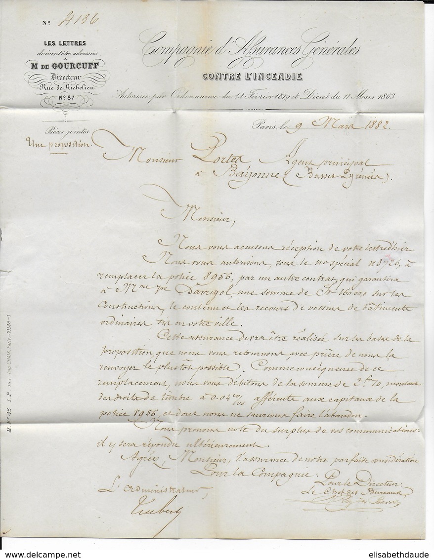 1882 - CACHET D'ESSAI De PARIS BOURSE Sur SAGE - LETTRE => BAYONNE - 1877-1920: Semi Modern Period