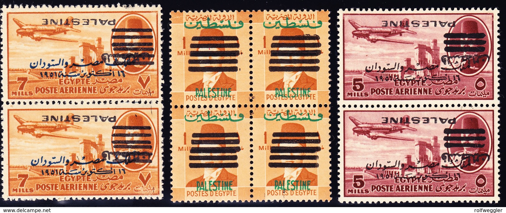 1948/1955 1M. König Faruk Mit Aufdruck Palestine; Ungebrauchter Vierer Block. 5+7 Milles Flugpost - Neufs