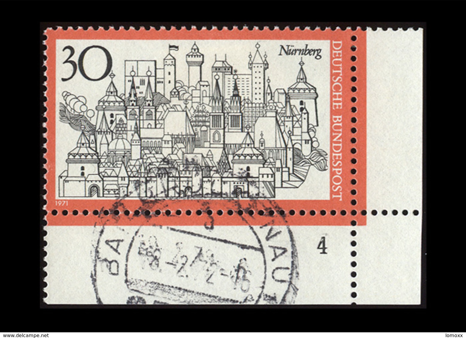 BRD 1971, Michel-Nr. 678, Fremdenverkehr Nürnberg 30 Pf., Eckrand Unten Rechts Mit Formnummer 4, Gestempelt - Gebraucht