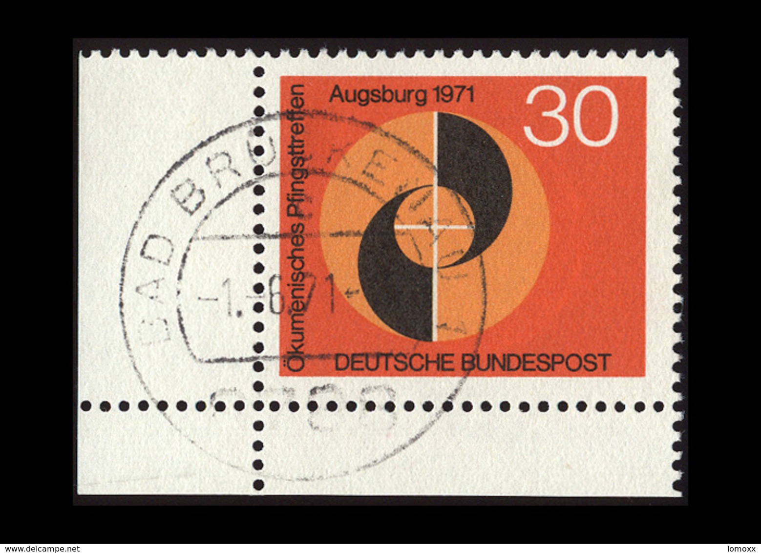 BRD 1971, Michel-Nr. 679, Ökumenisches Pfingsttreffen Augsburg 30 Pf., Eckrand Unten Links, Gestempelt - Gebraucht