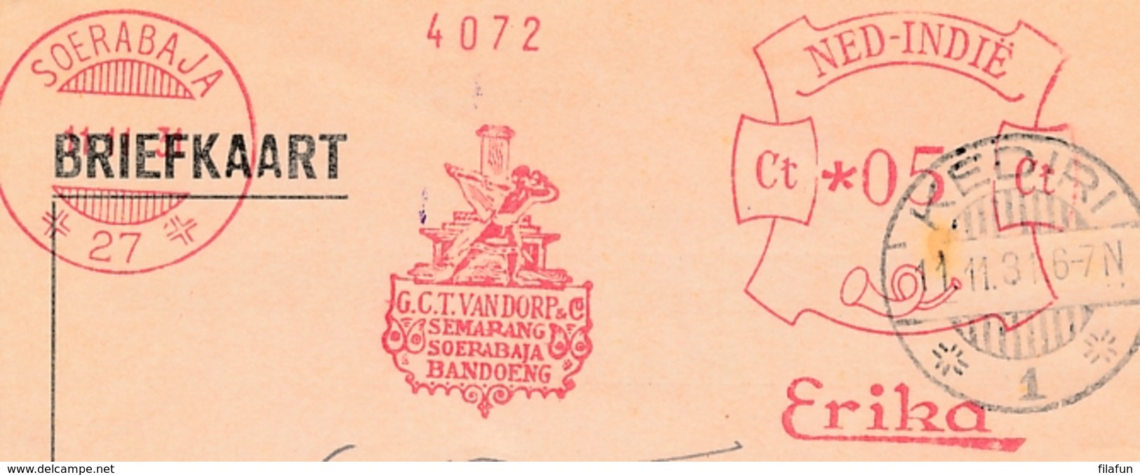 Nederlands Indië - 1931 - Briefkaart Van Frankeermachine 27 (van Dorp) Naar LB KEDIRI/1 - Netherlands Indies