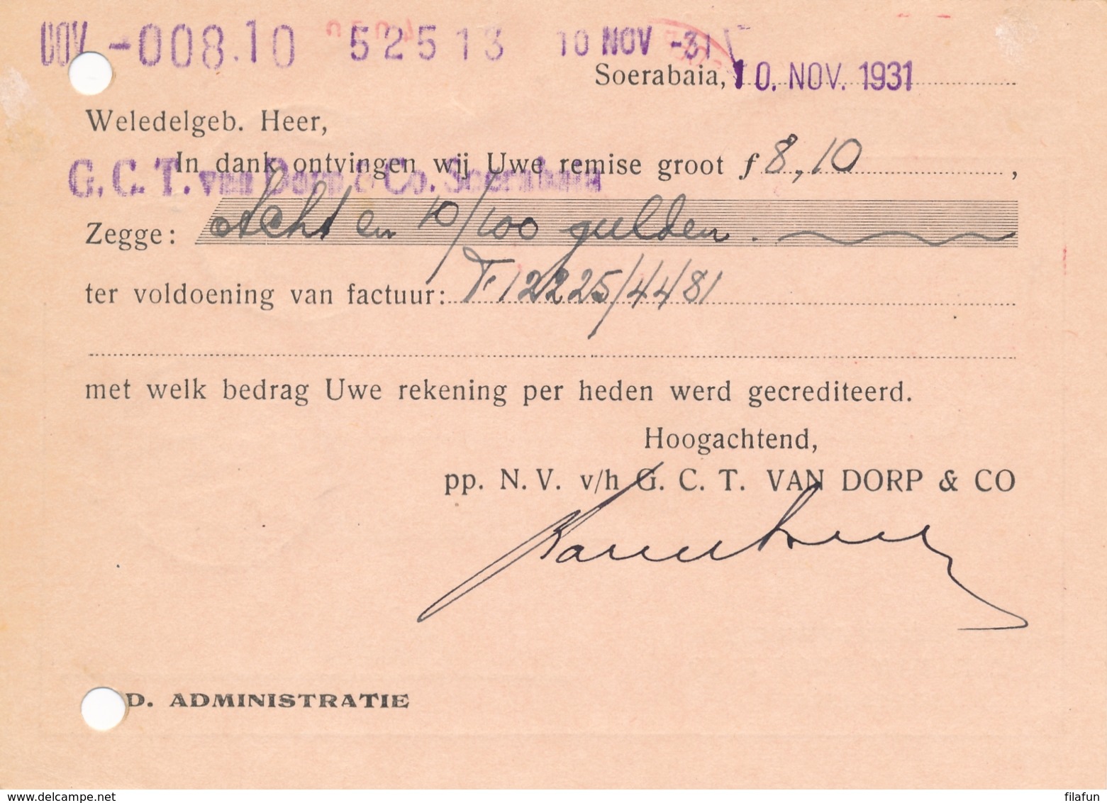 Nederlands Indië - 1931 - Briefkaart Van Frankeermachine 27 (van Dorp) Naar LB KEDIRI/1 - Netherlands Indies