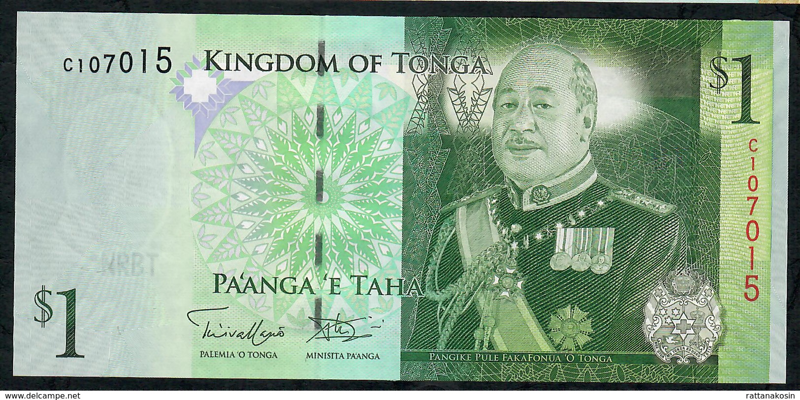 TONGA P37b 1 PAANGA  (2009) Signature 7  Prefix C UNC. - Tonga