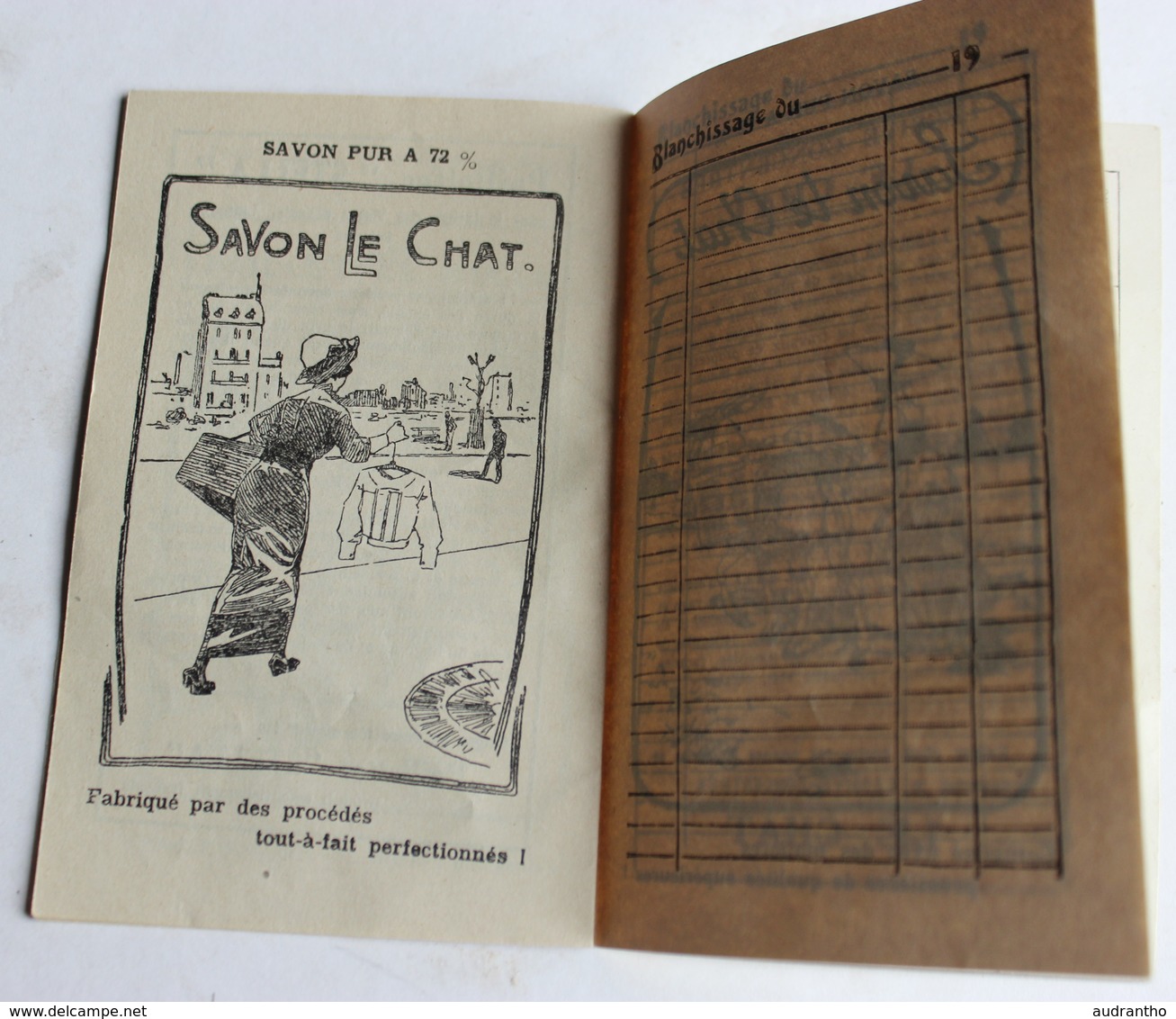 beau calendrier publicitaire 1929 savon le chat C. Ferrier & Cie Marseille carnet de blanchissage illustrations