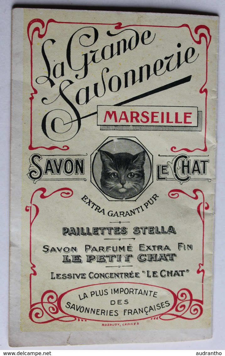 beau calendrier publicitaire 1929 savon le chat C. Ferrier & Cie Marseille carnet de blanchissage illustrations