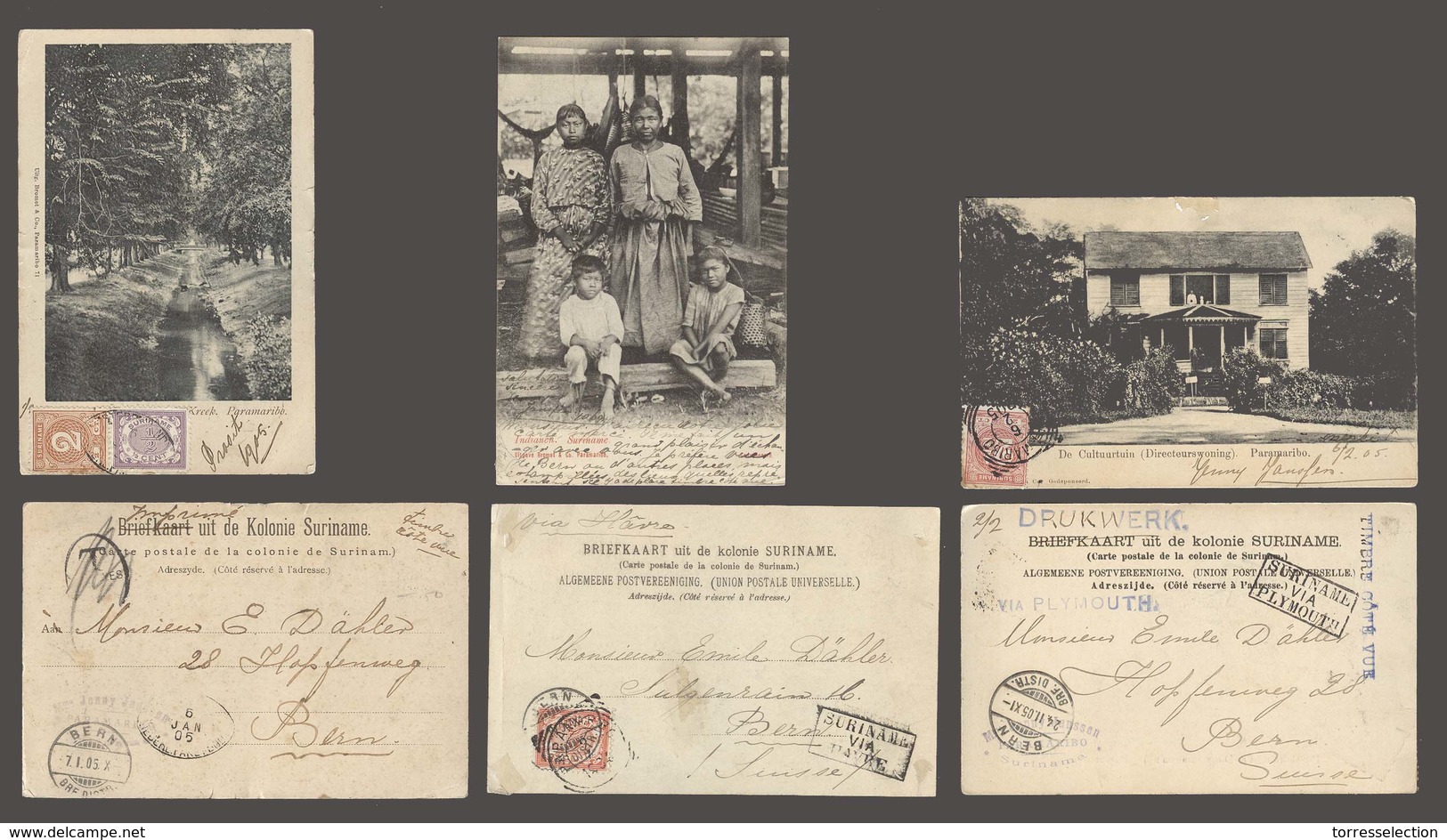 SURINAME. 1904-5. GPO - Switzerland. 3 Early View Card With 3 Diff Routing Havre, Plymouth With Arrivals. V Interesting - Surinam